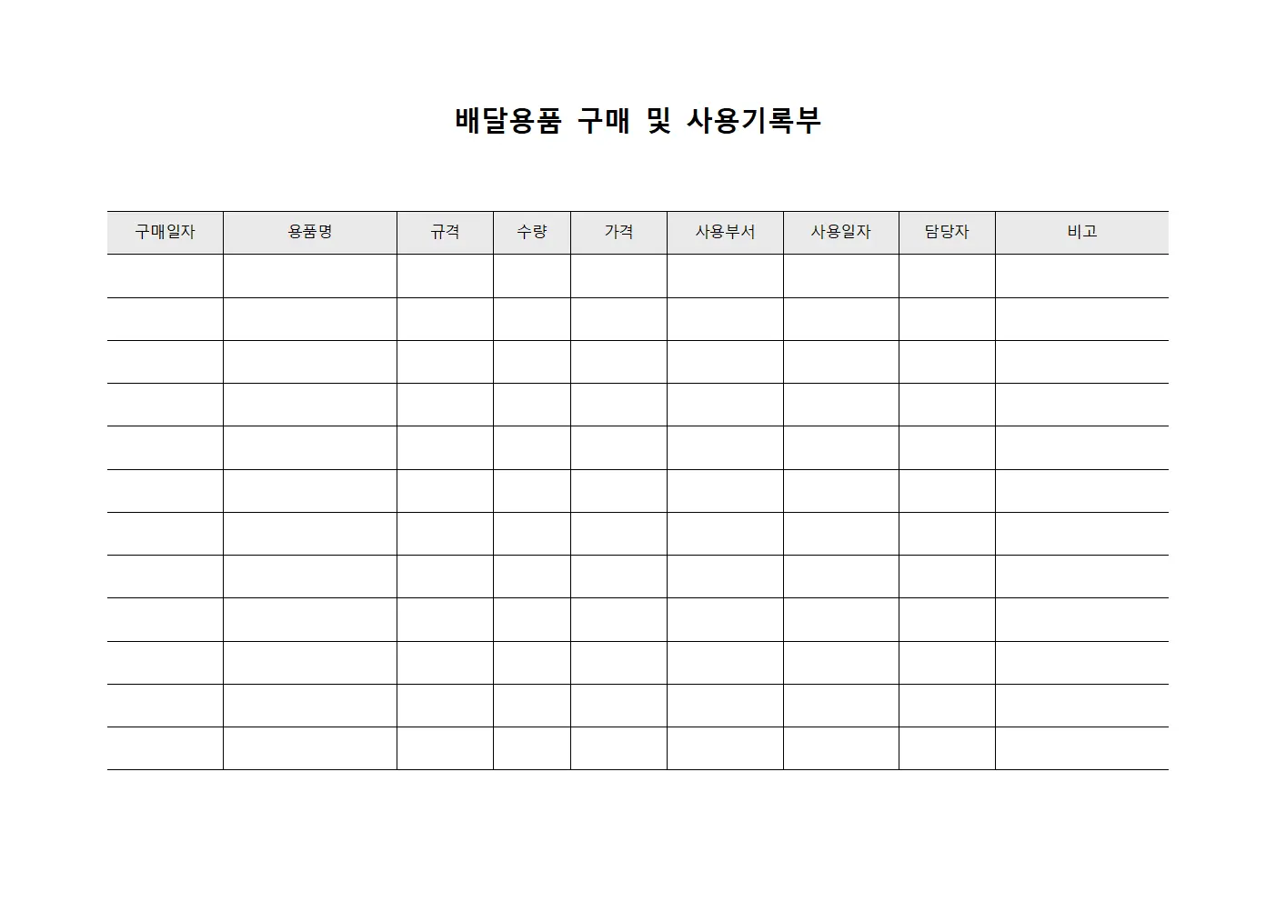배달용품 구매 및 사용기록부