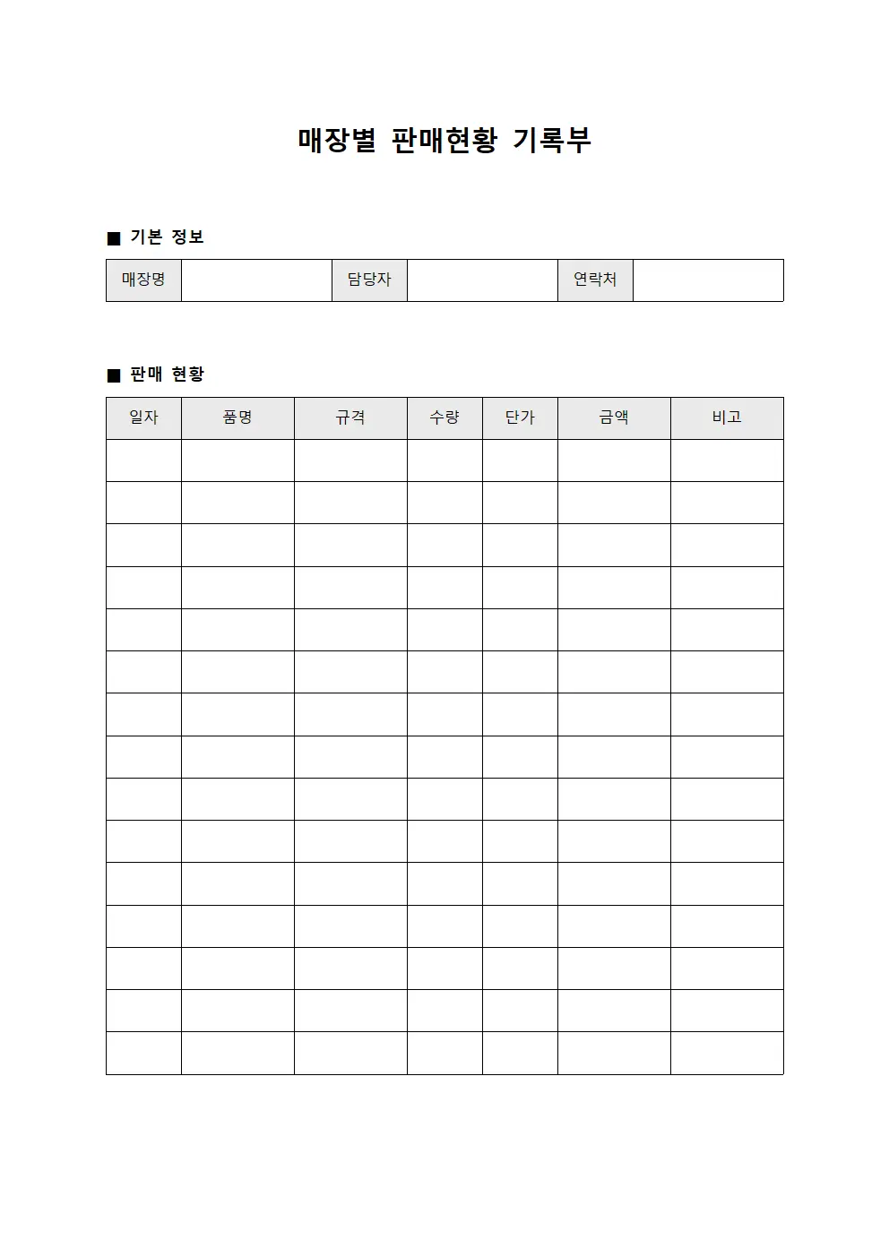 매장별 판매현황 기록부