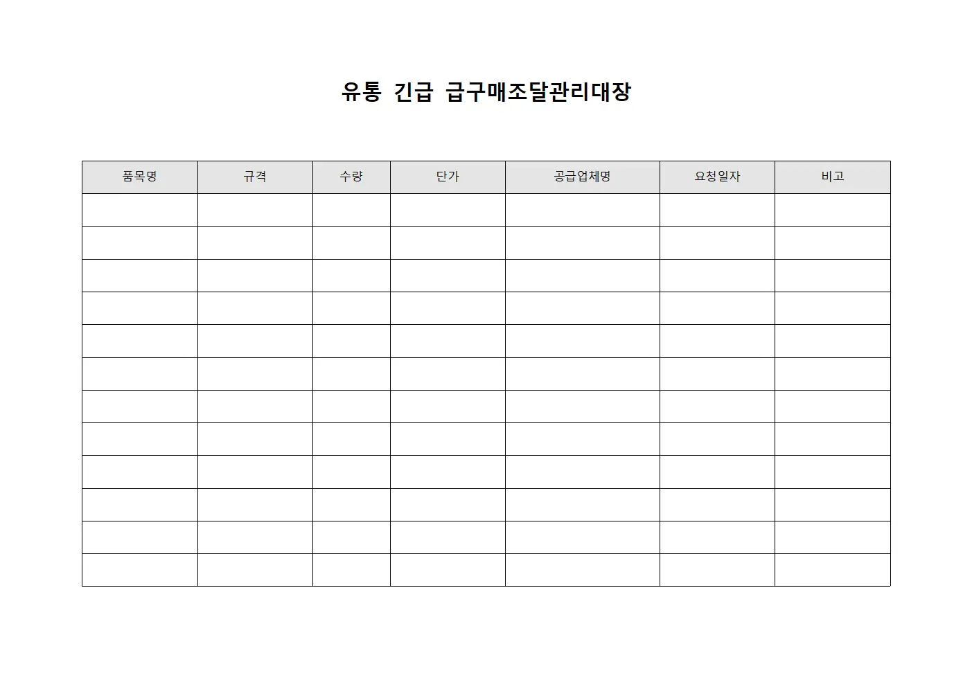 유통 긴급 급구매조달관리대장 문서서식