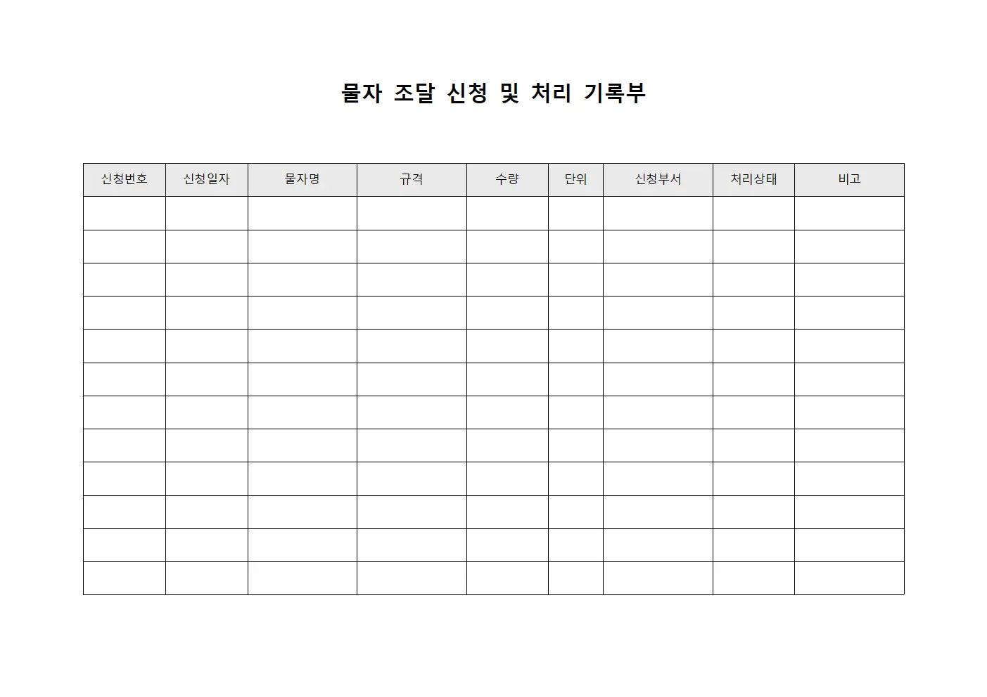 물자 조달 신청 및 처리 기록부