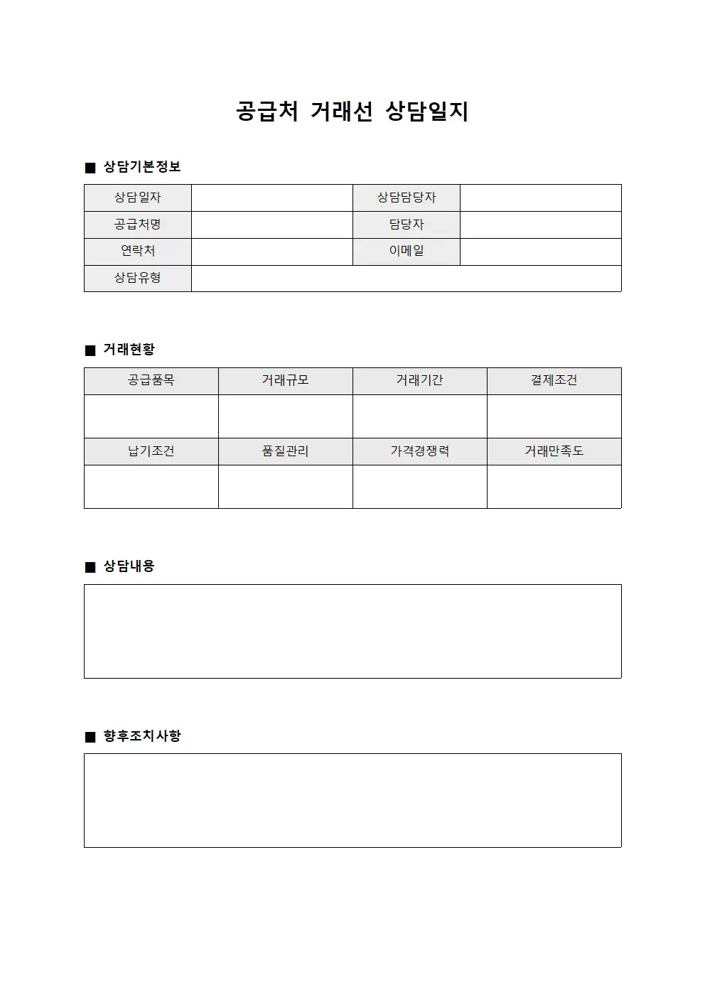 공급처 거래선상담일지 및 거래현황