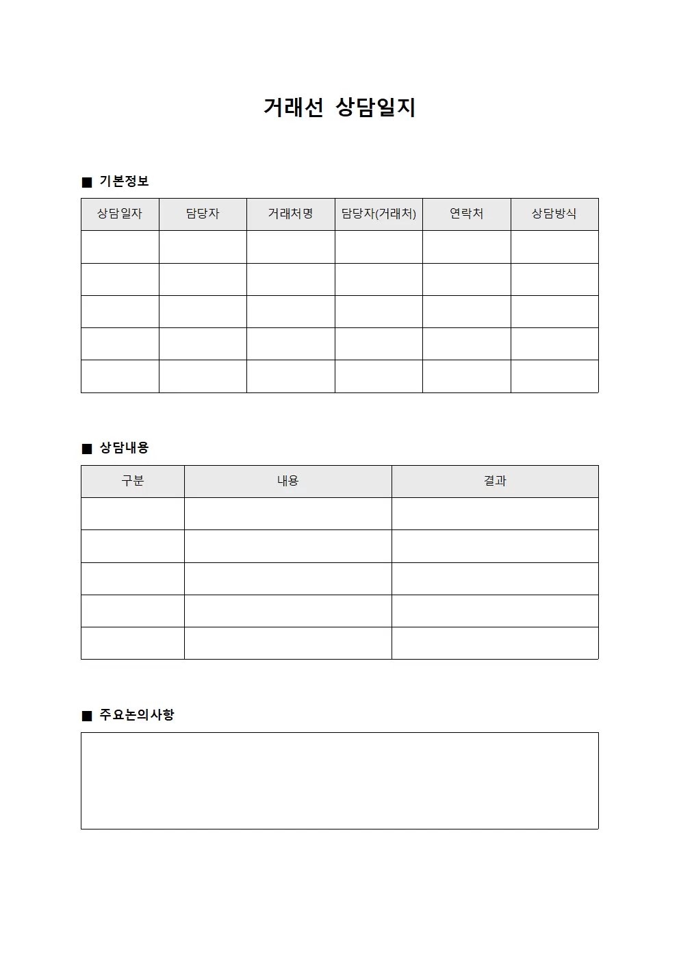 담당자 거래선 상담일지 (거래처 협력)