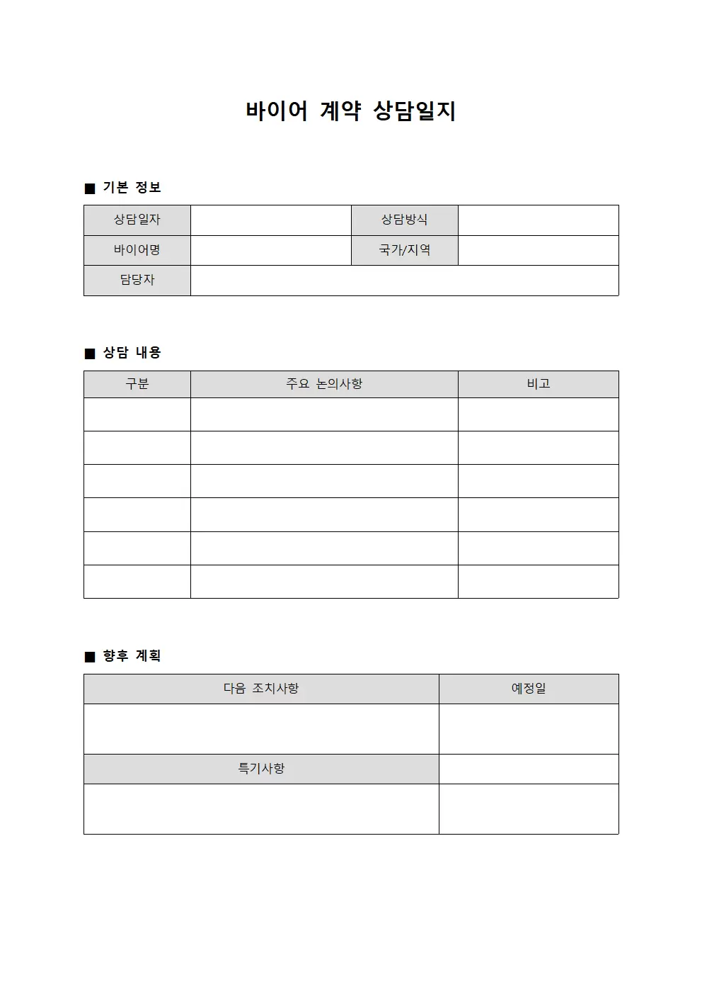 바이어계약 상담일지