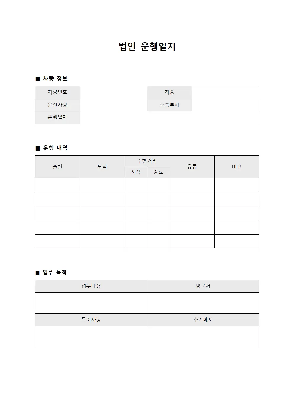 운송처리현황 법인운행일지