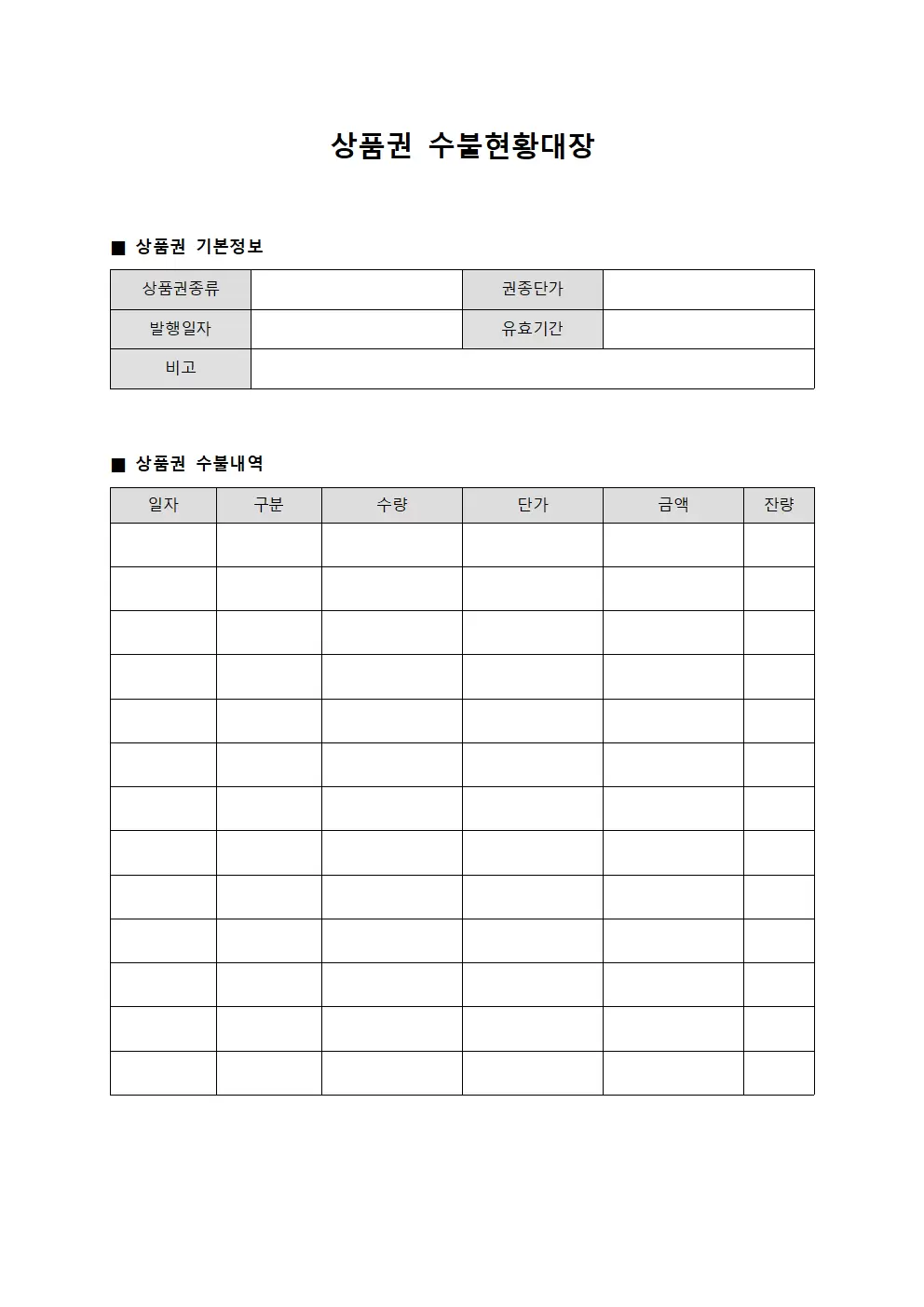 상품권수불현황대장