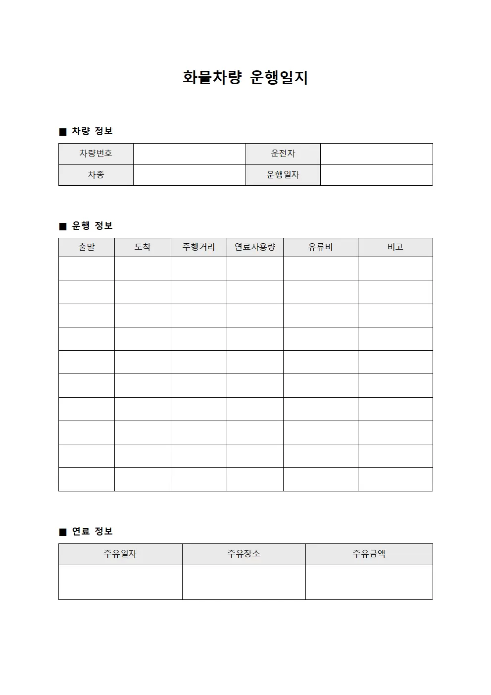 화물차량운행일지 (연료비현황)