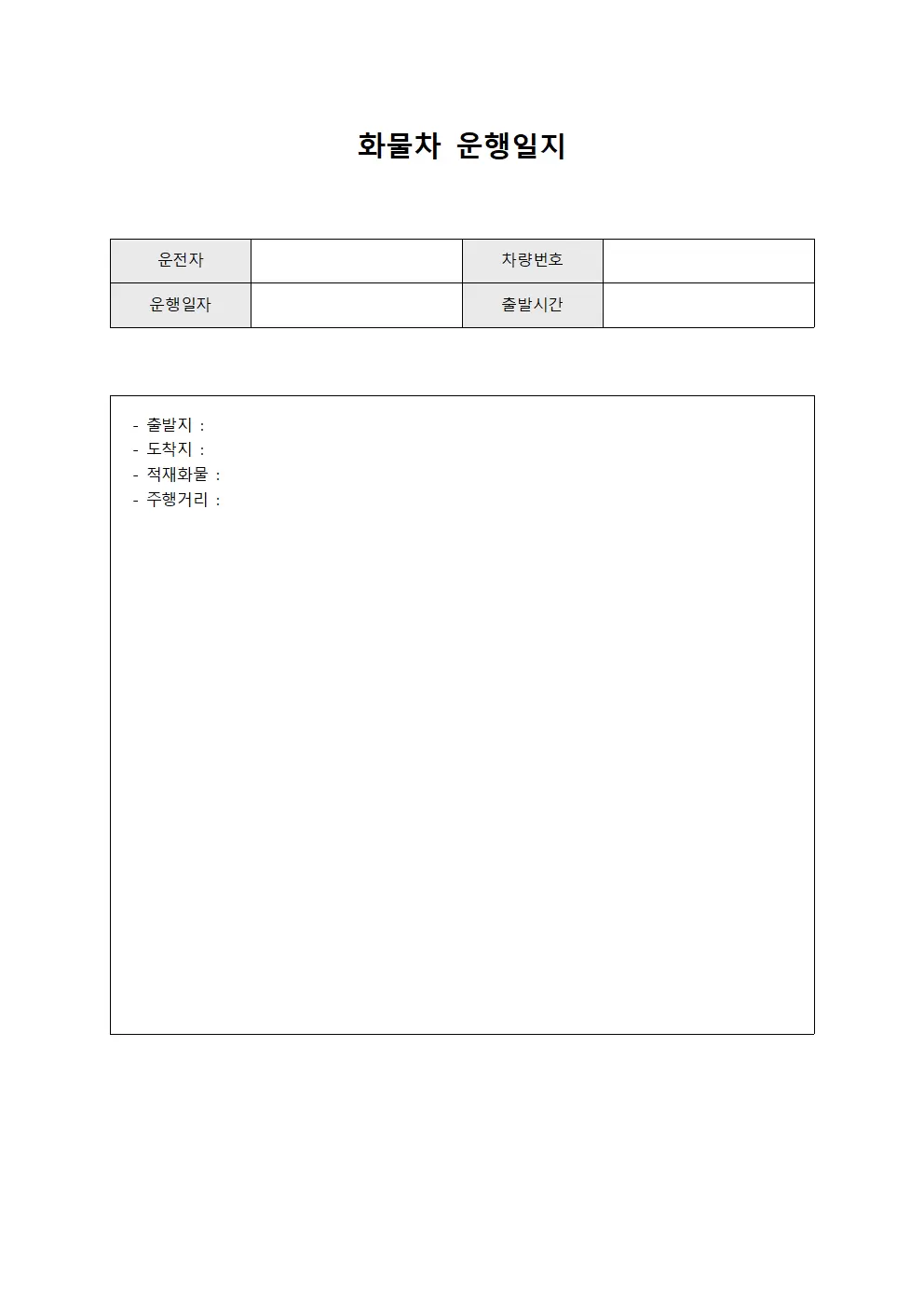 배송 담당자 차량 운행일지 현황 서식문서
