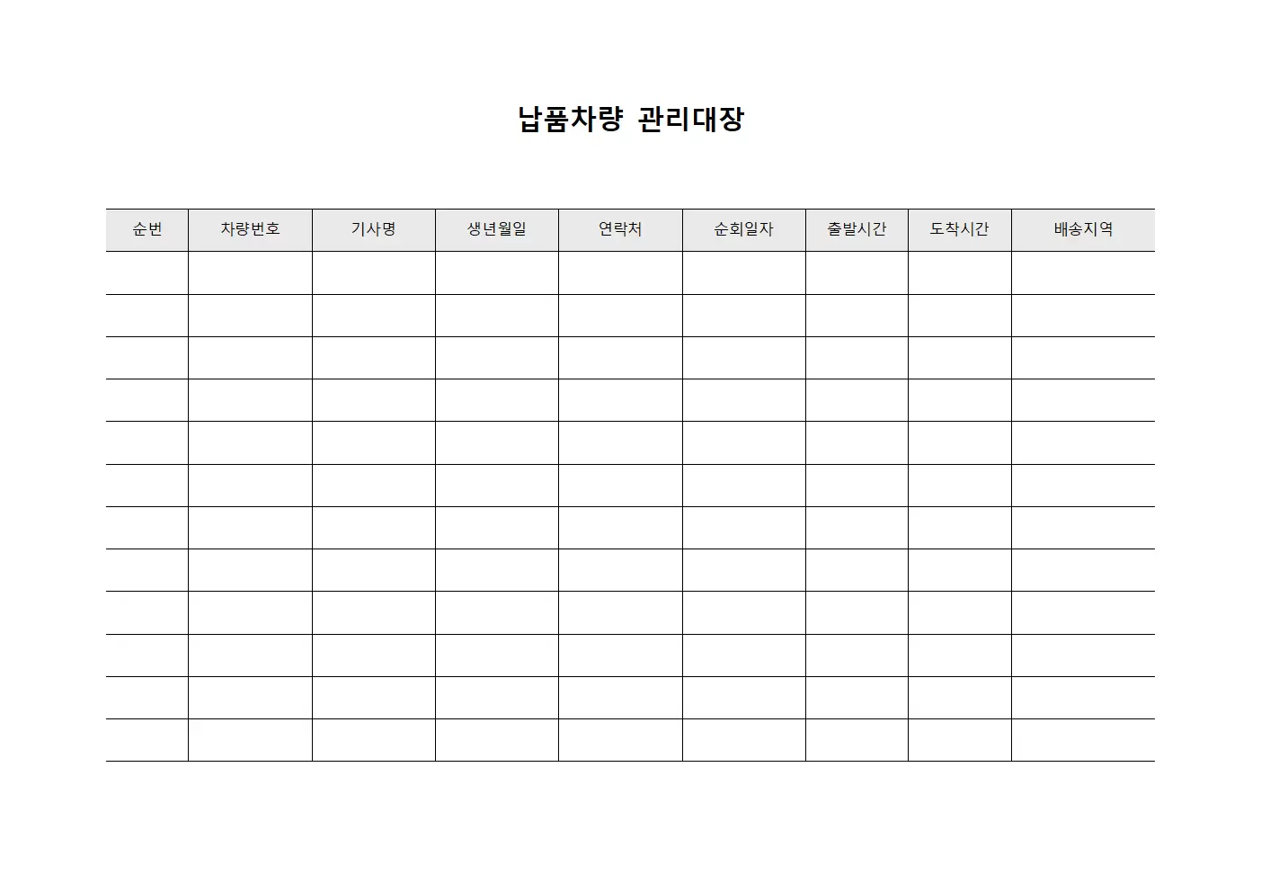 납품차량관리대장 (물류센터차량순회)