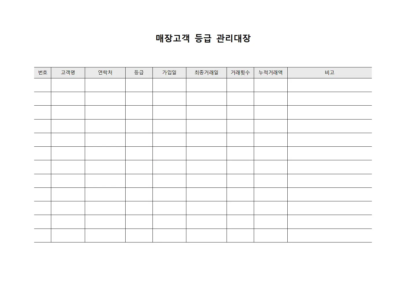 매장고객 등급 관리대장 서식.양식