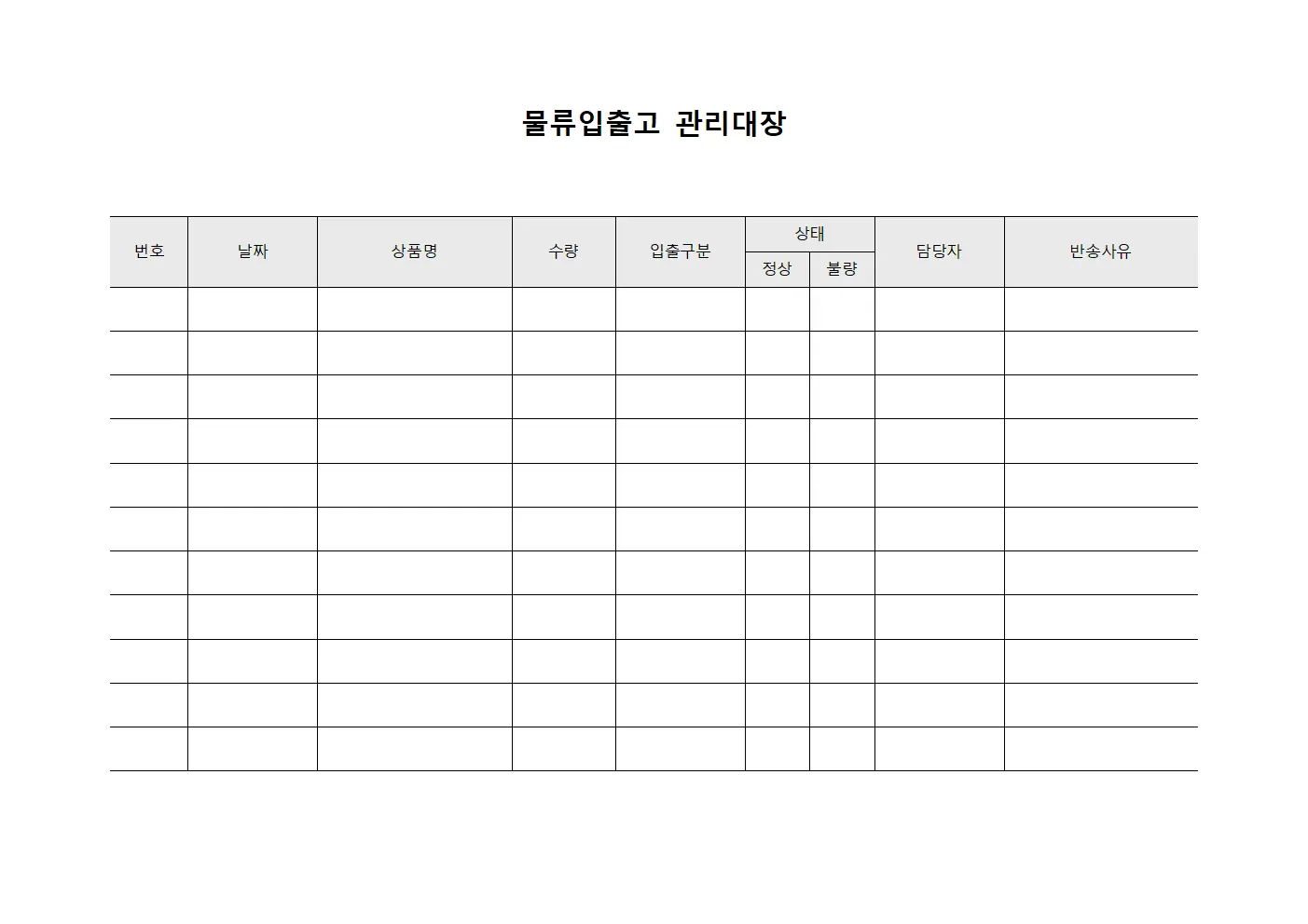 물류입출고관리대장 - 반송상품