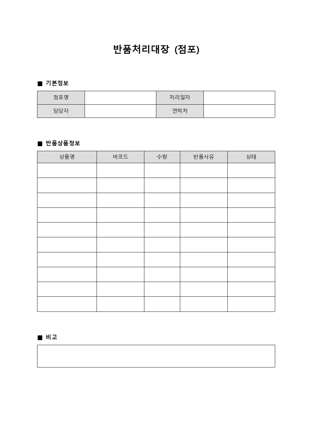 반품처리대장 (점포)