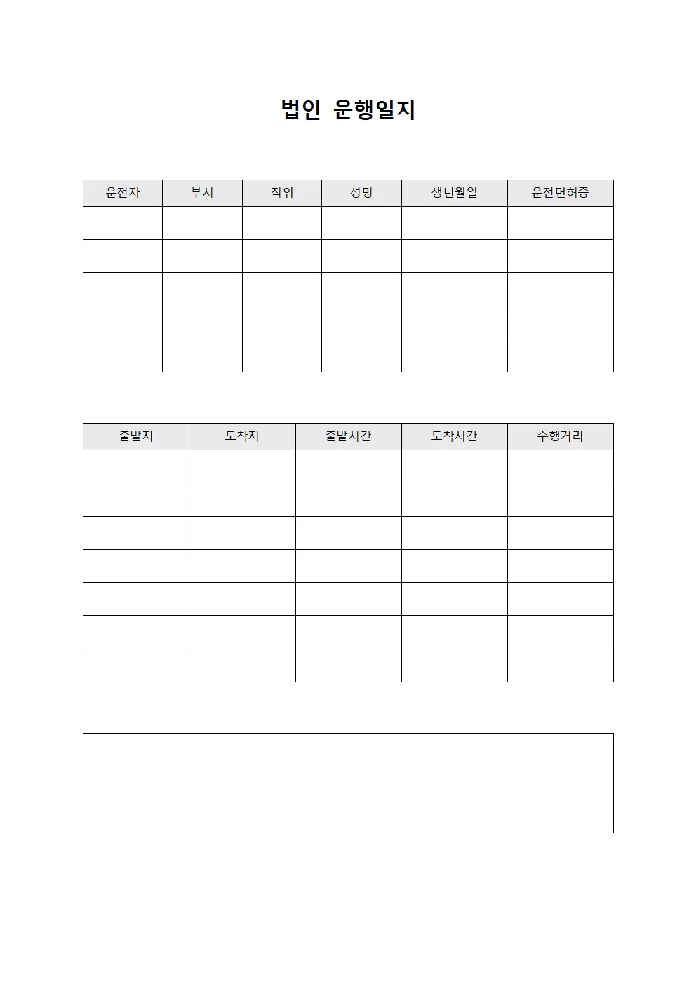 운행효율성점검 법인운행일지 양식문서