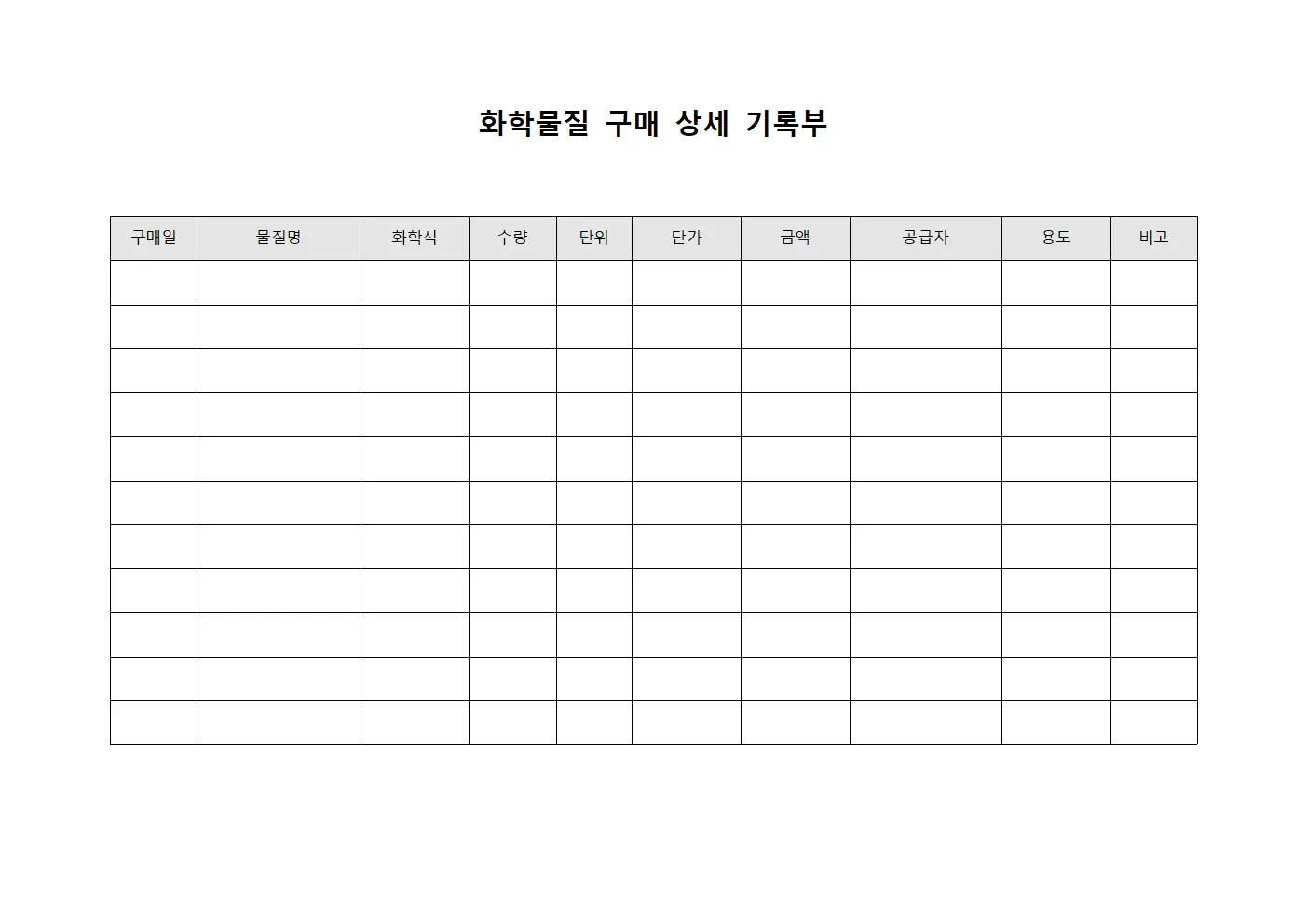 화학물질 구매 상세 기록부 서식