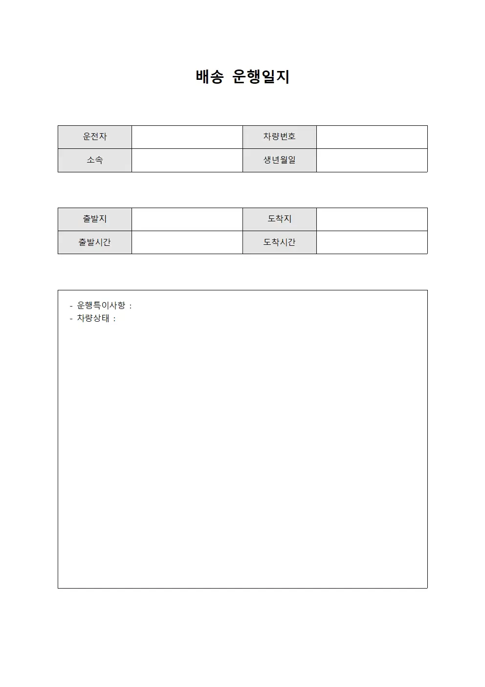 배송 운행일지 배차현황
