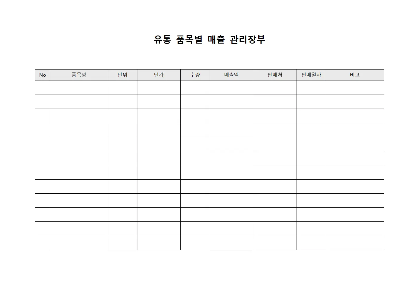 유통 품목별 매출 관리장부 파일양식