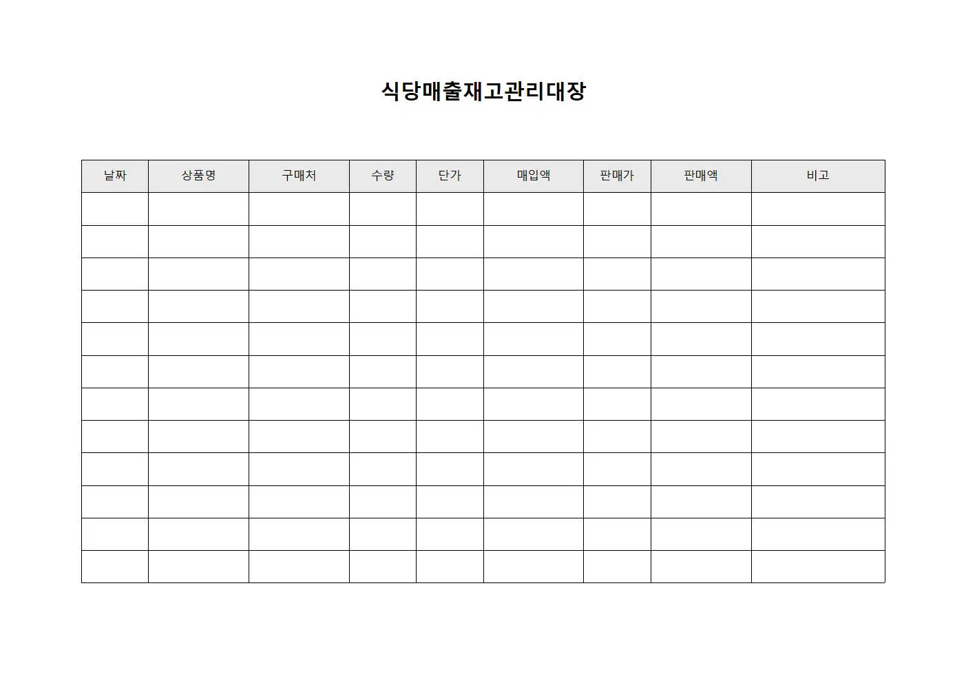 식당매출재고관리대장