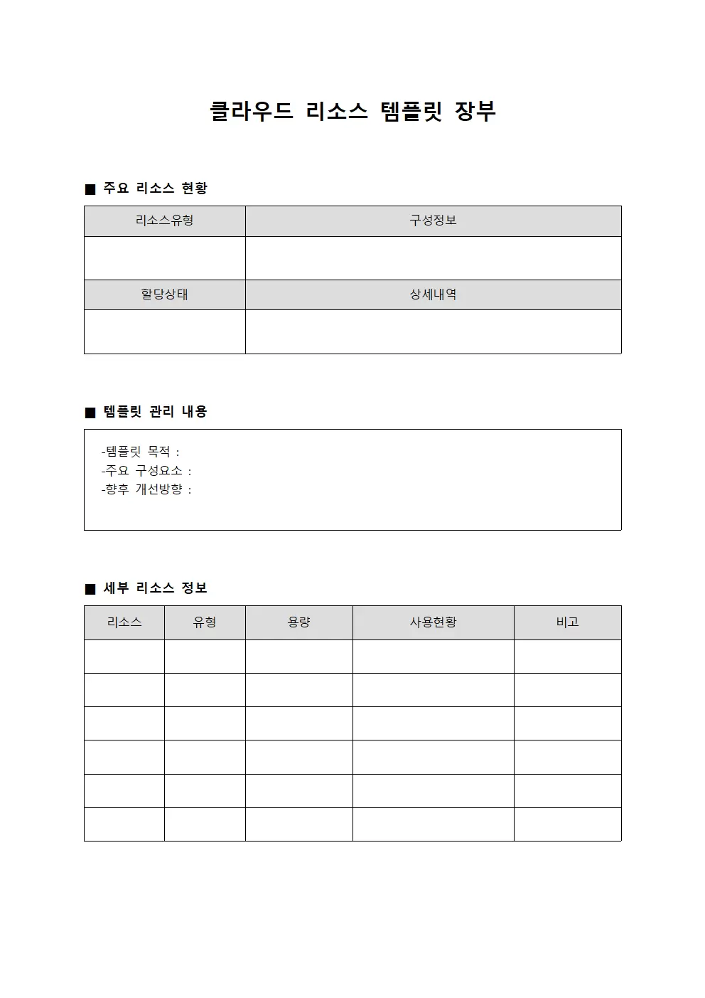 클라우드 리소스 템플릿 장부
