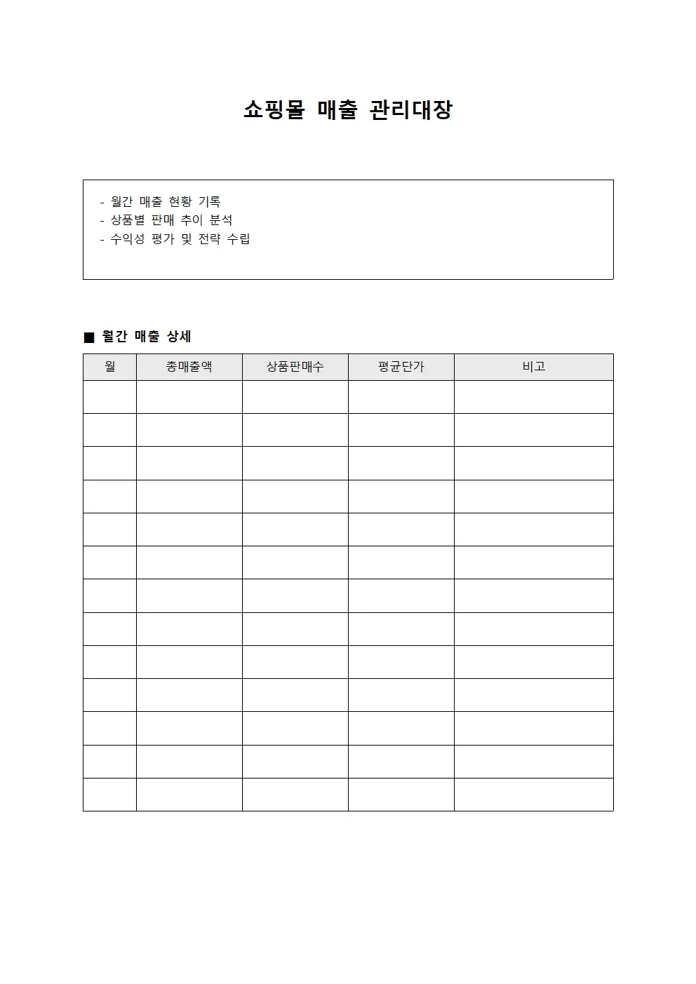 쇼핑몰 매출 관리대장