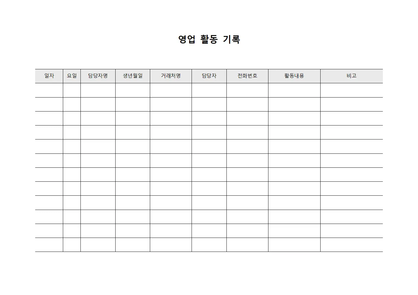 영업 활동 기록 양식문서