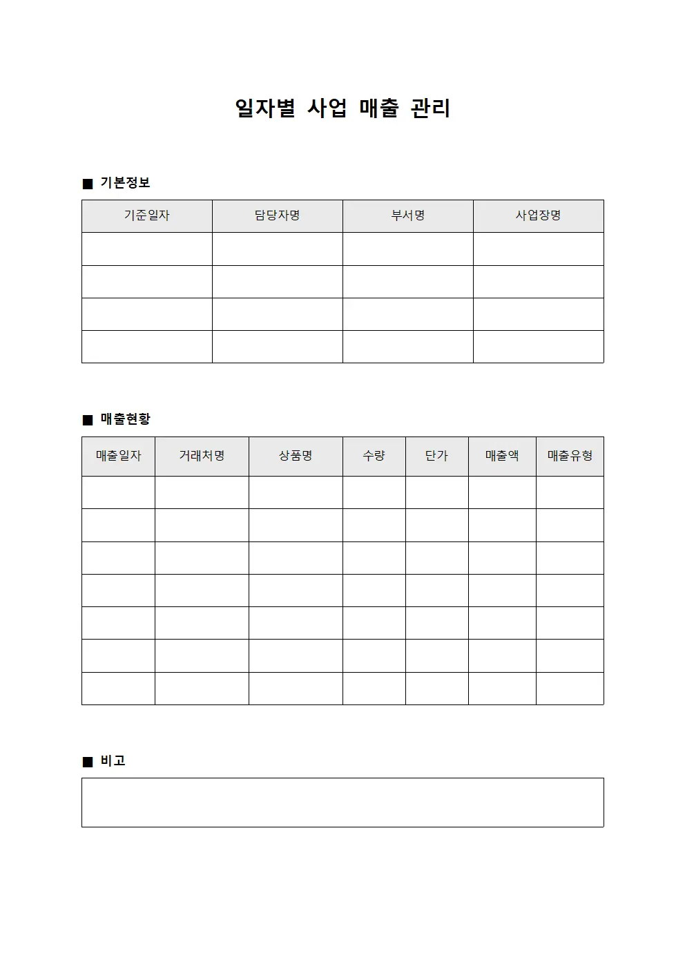 일자별 사업 매출 관리