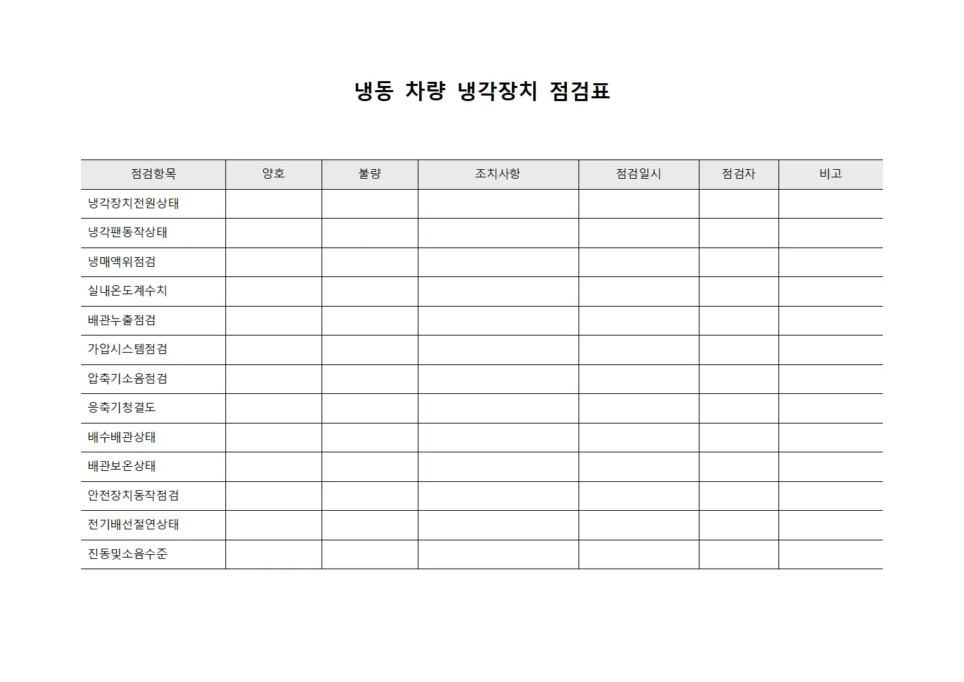 냉동 차량 냉각장치 점검표 서식.양식