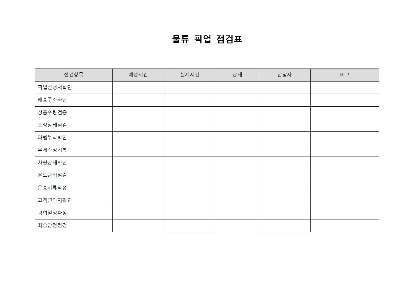 물류 픽업 점검표