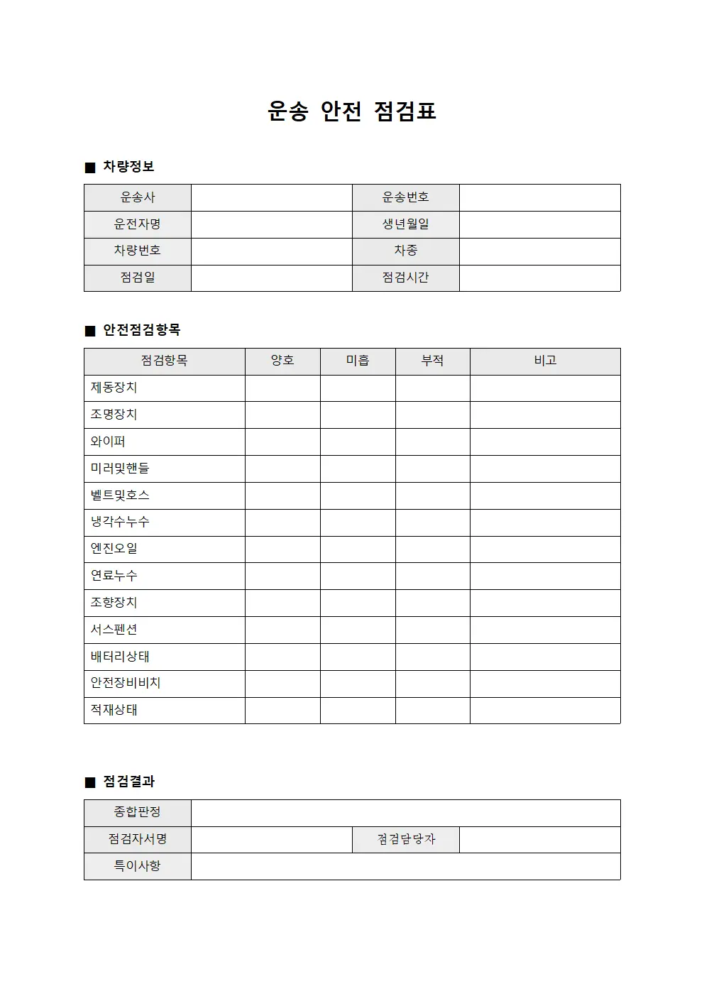 운송 안전 점검표