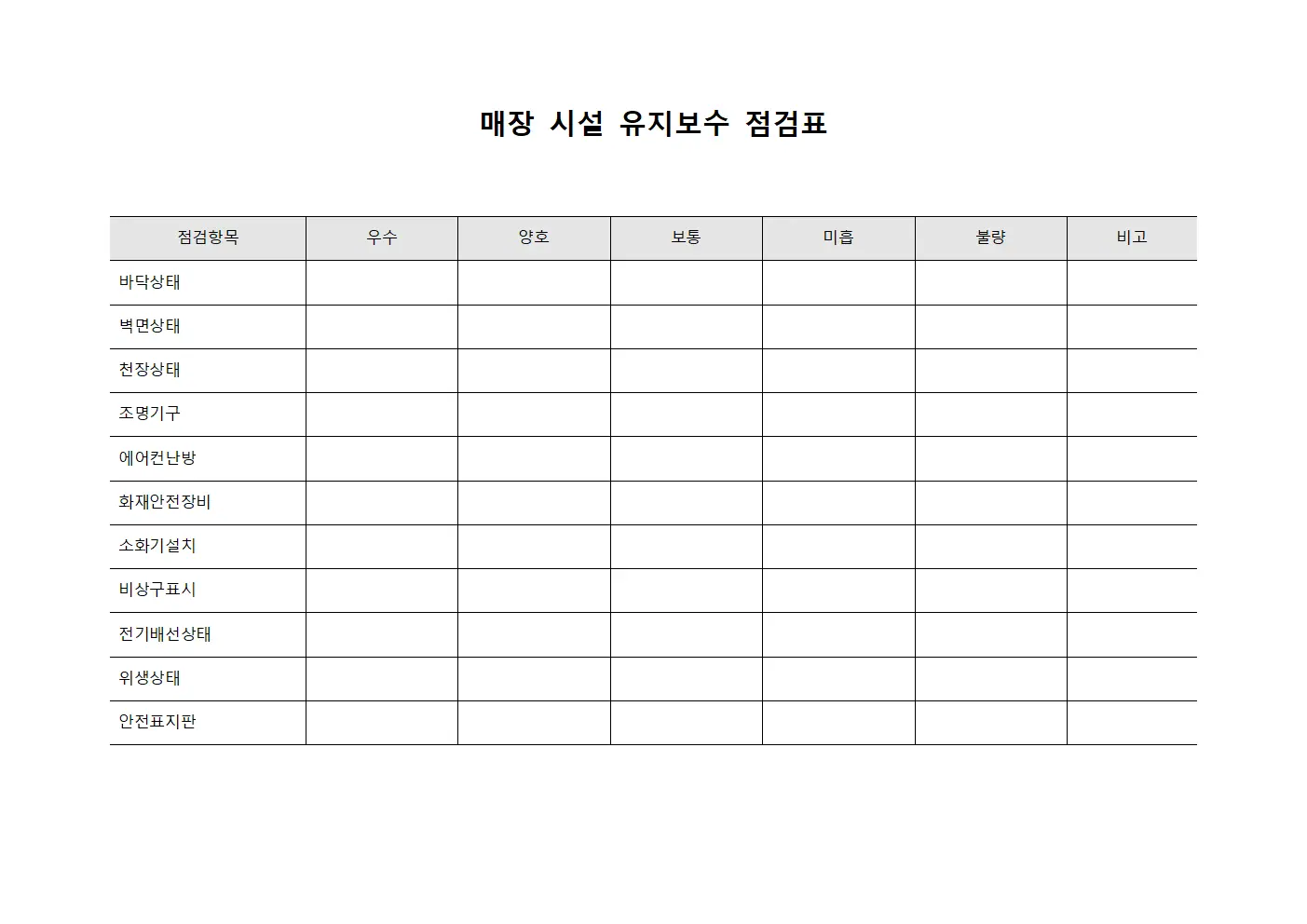 매장 시설 유지보수 점검표 파일서식