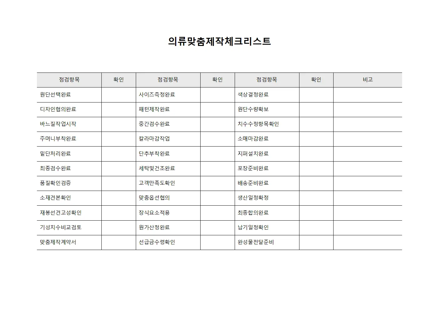 의류맞춤제작체크리스트