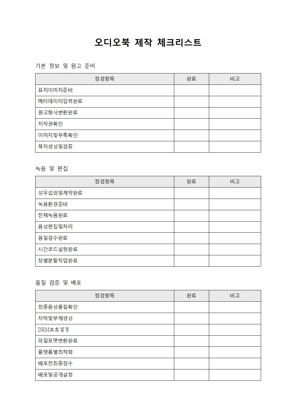 오디오북 제작 체크리스트