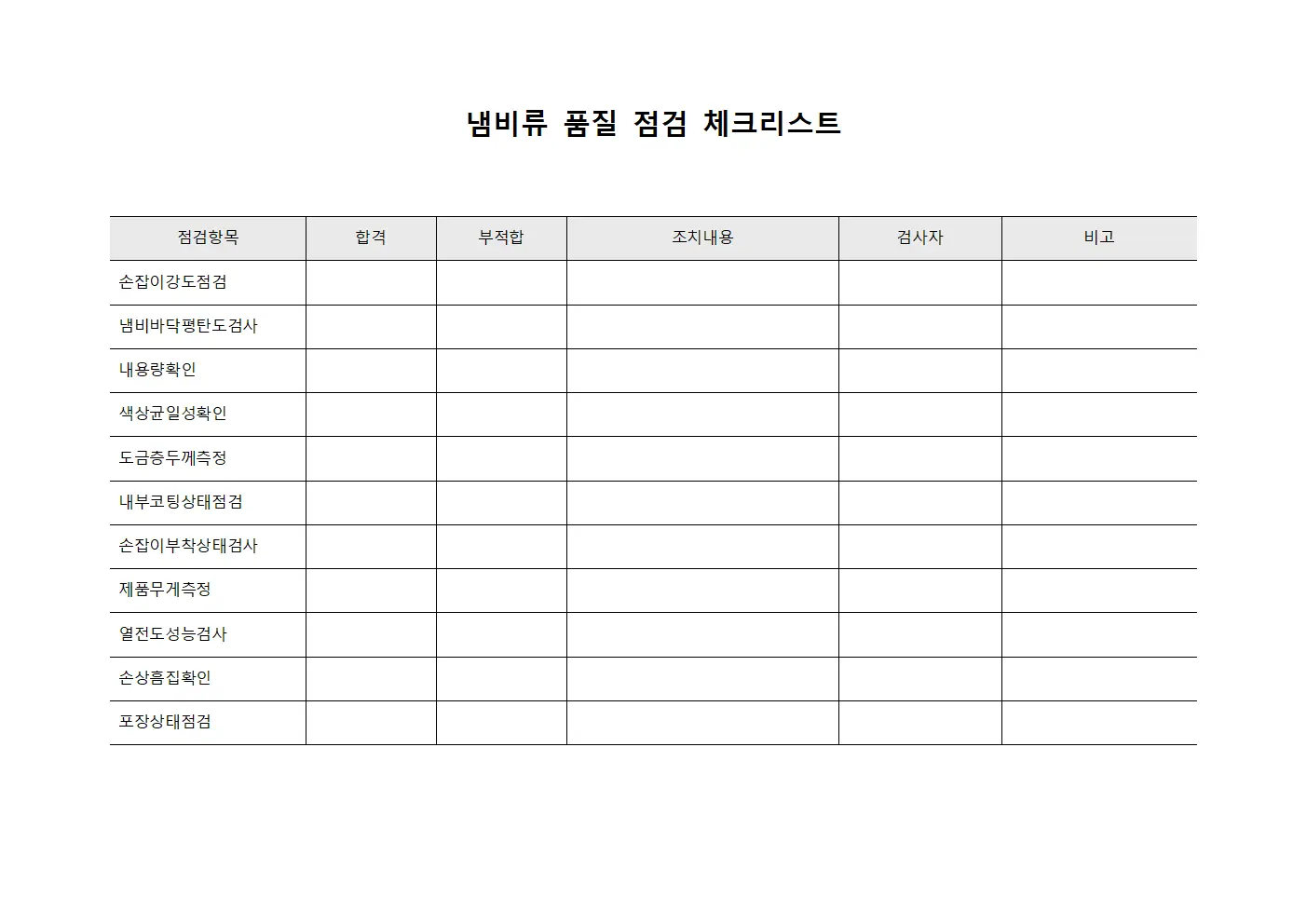 냄비류 품질 점검 체크리스트 문서.서식