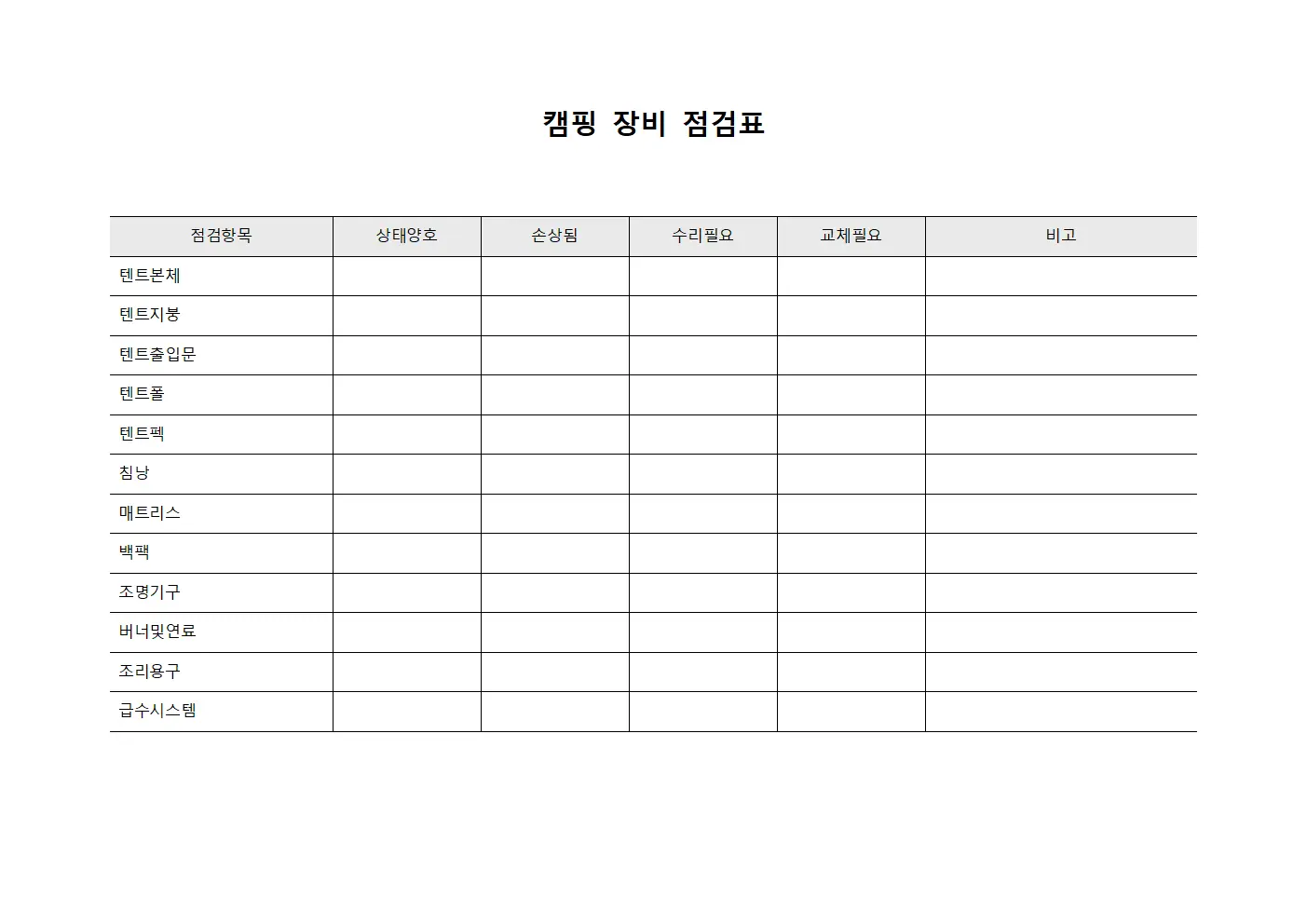 캠핑 장비 점검표