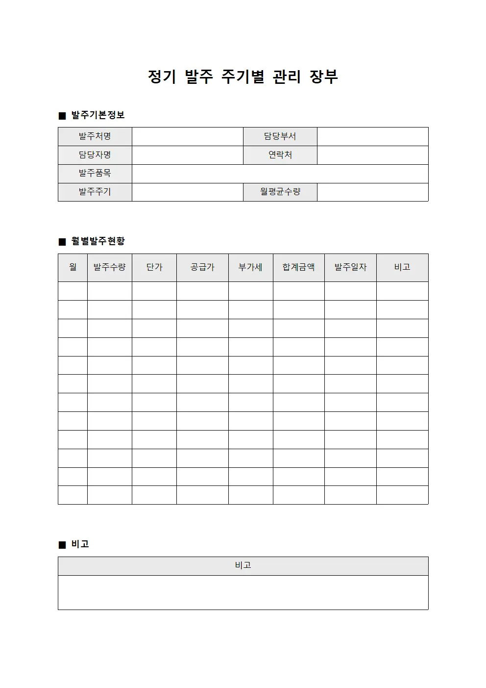 정기 발주 주기별 관리 장부