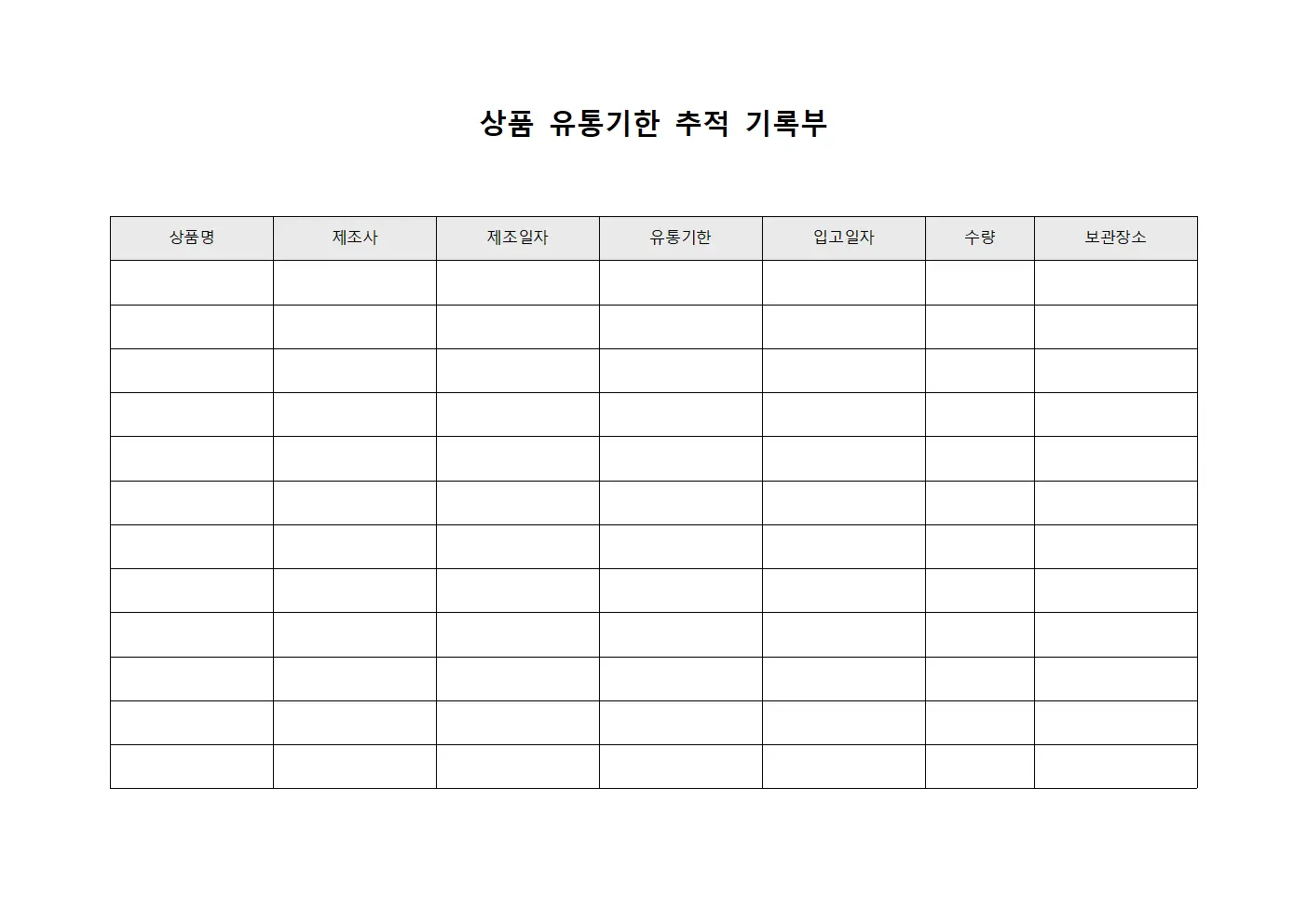 상품 유통기한 추적 기록부 템플릿 양식