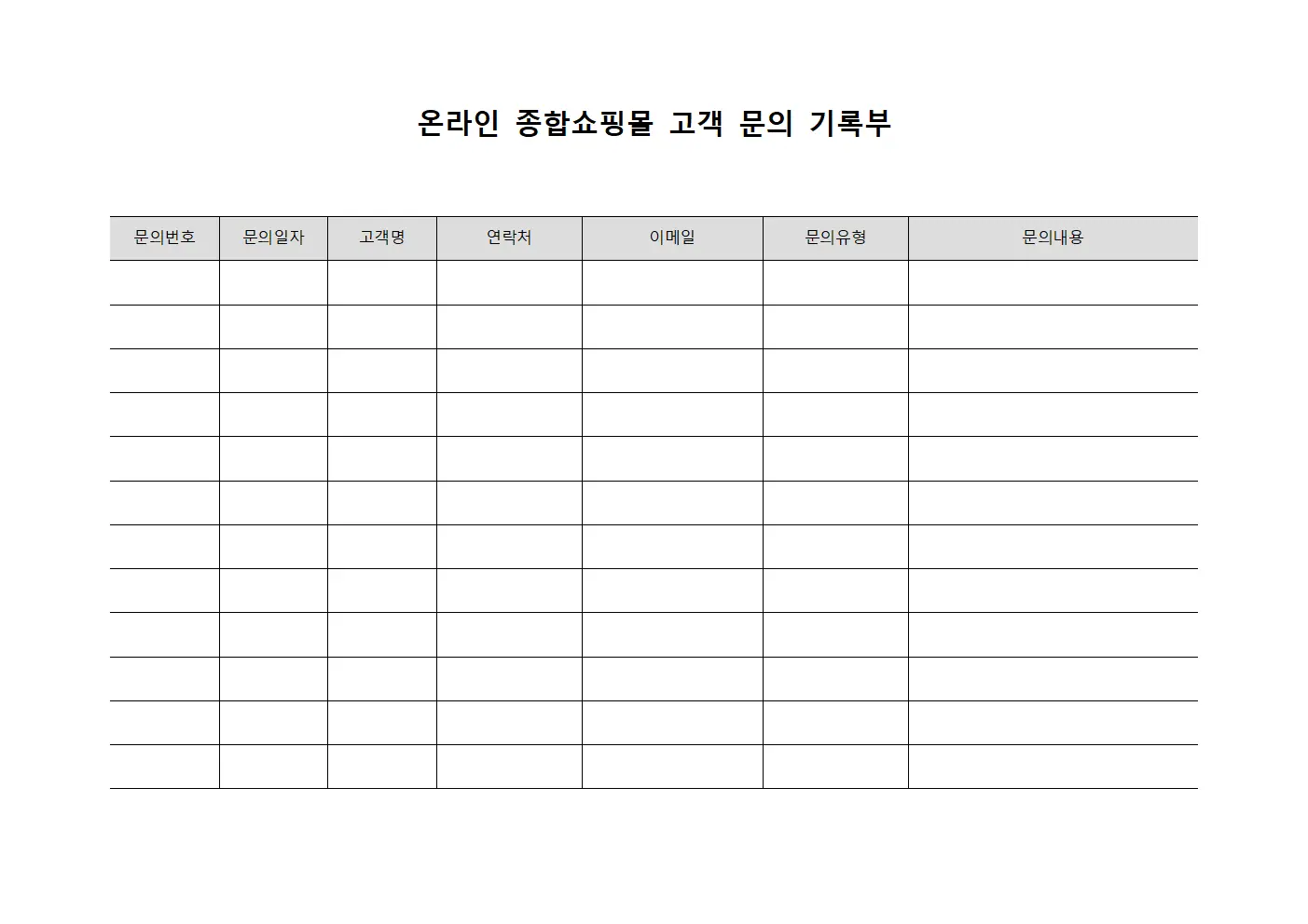 온라인 종합쇼핑몰 고객 문의 기록부