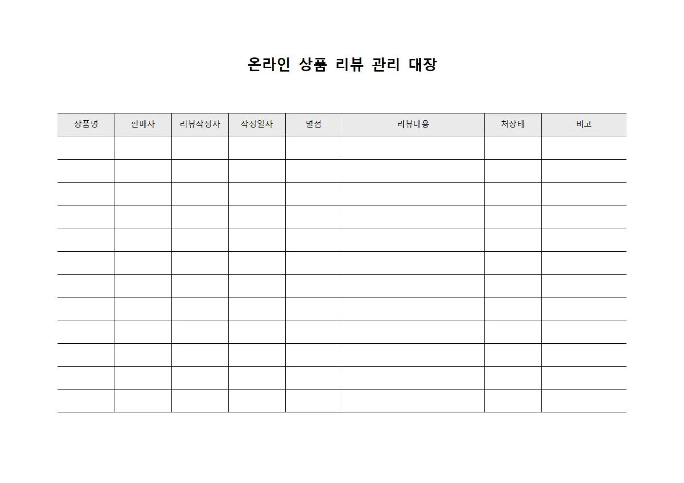 온라인 상품 리뷰 관리 대장