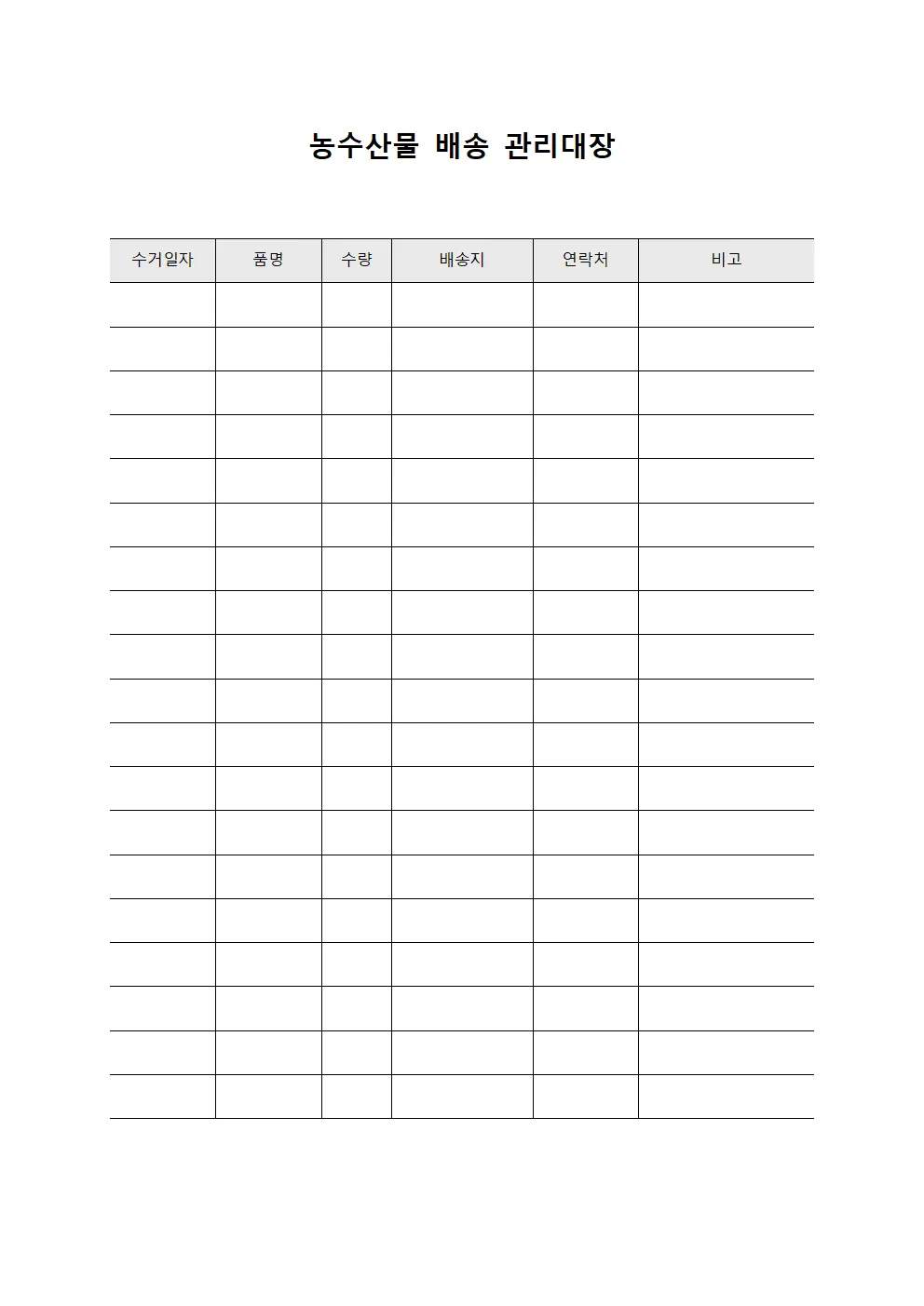 농수산물 배송 관리대장