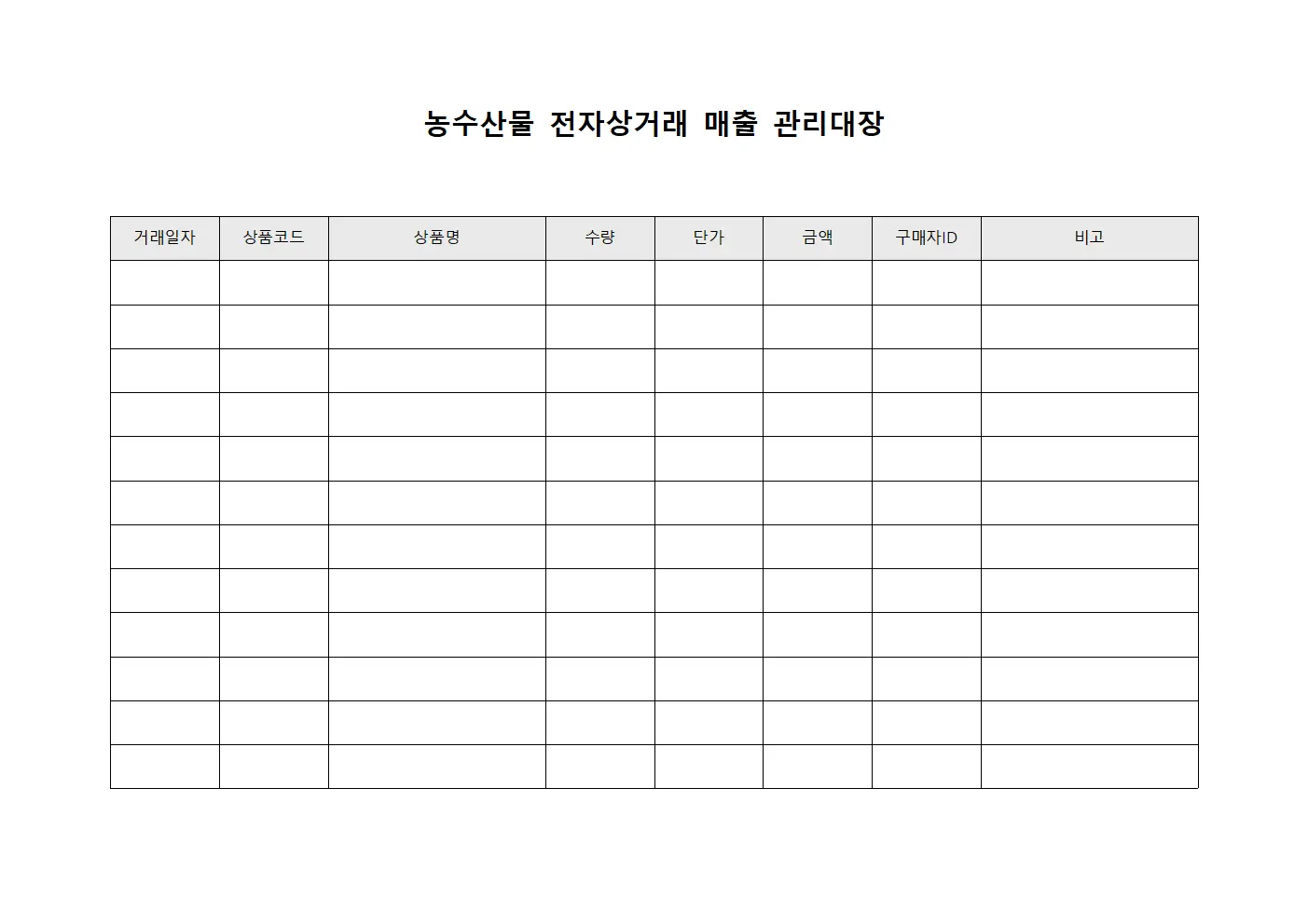 농수산물 전자상거래 매출 관리대장