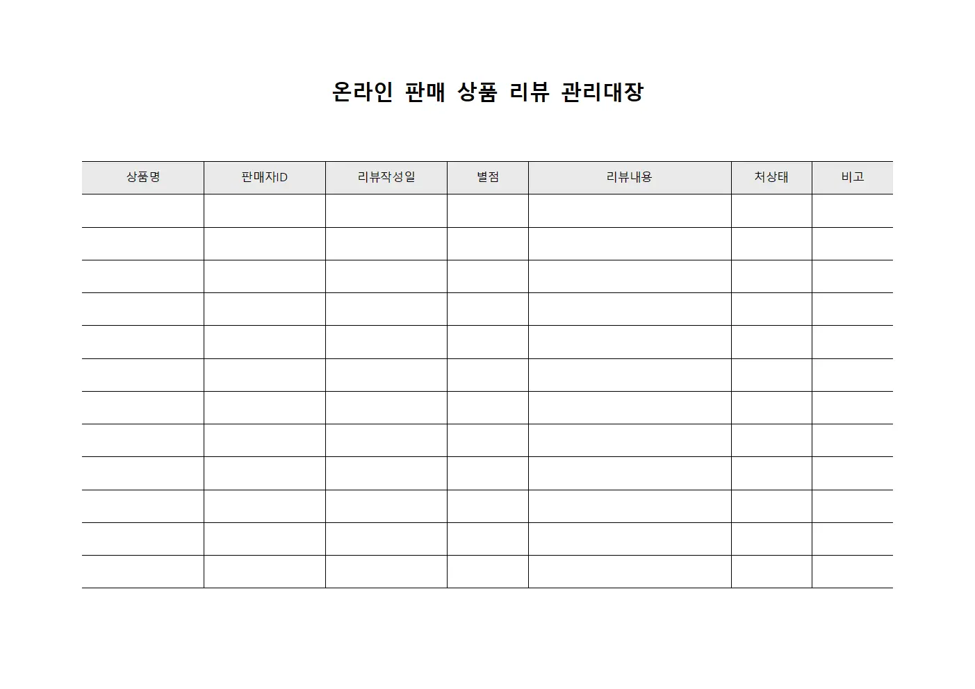온라인 판매 상품 리뷰 관리대장