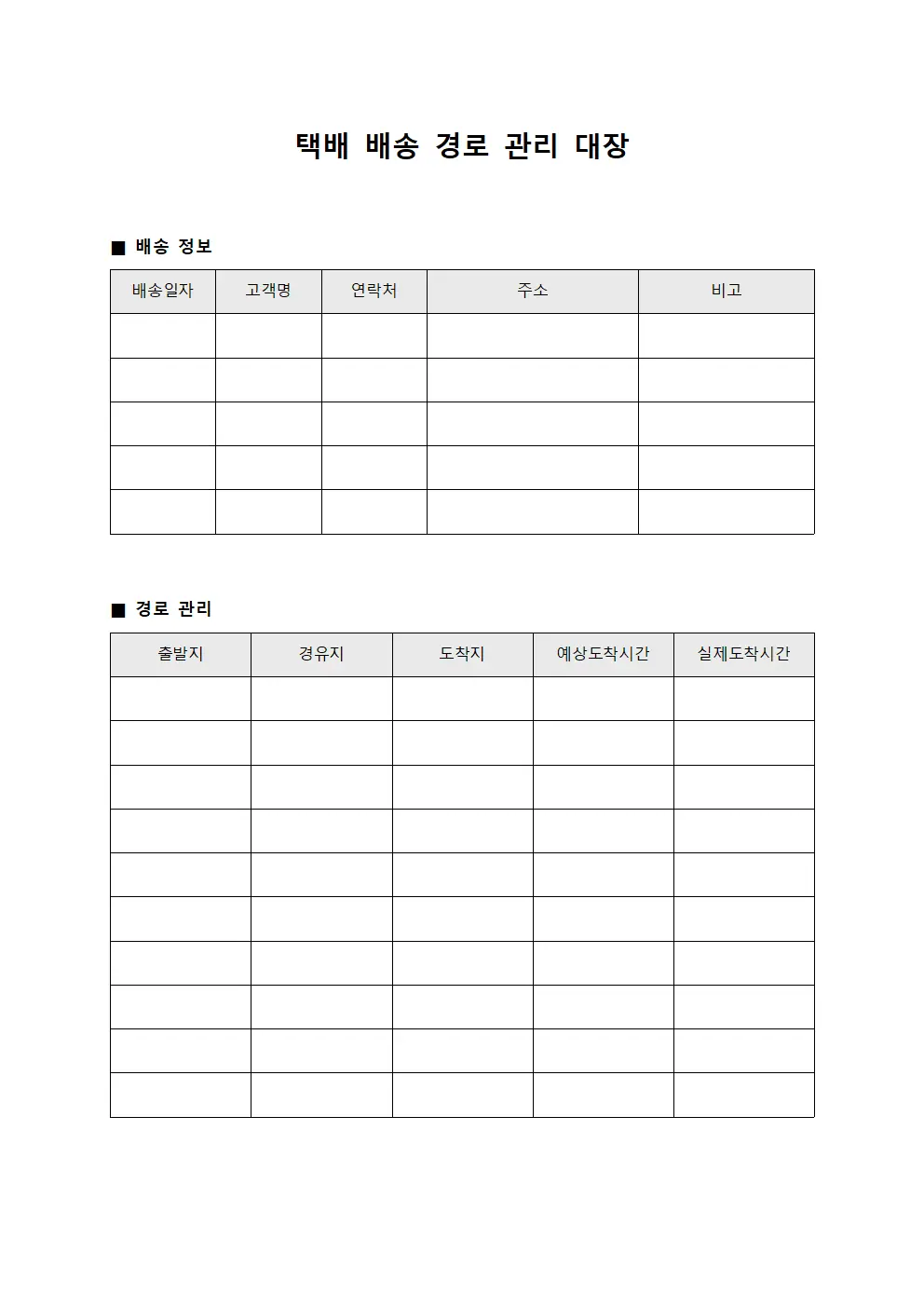 택배 배송 경로 관리 대장
