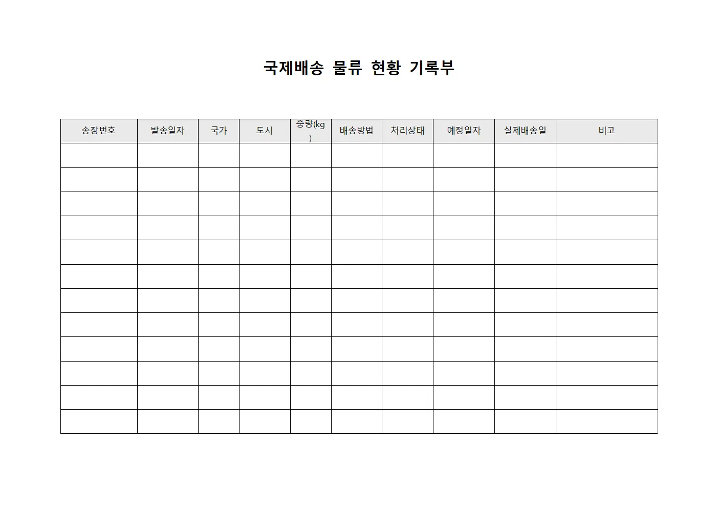 국제배송 물류 현황 기록부 파일서식