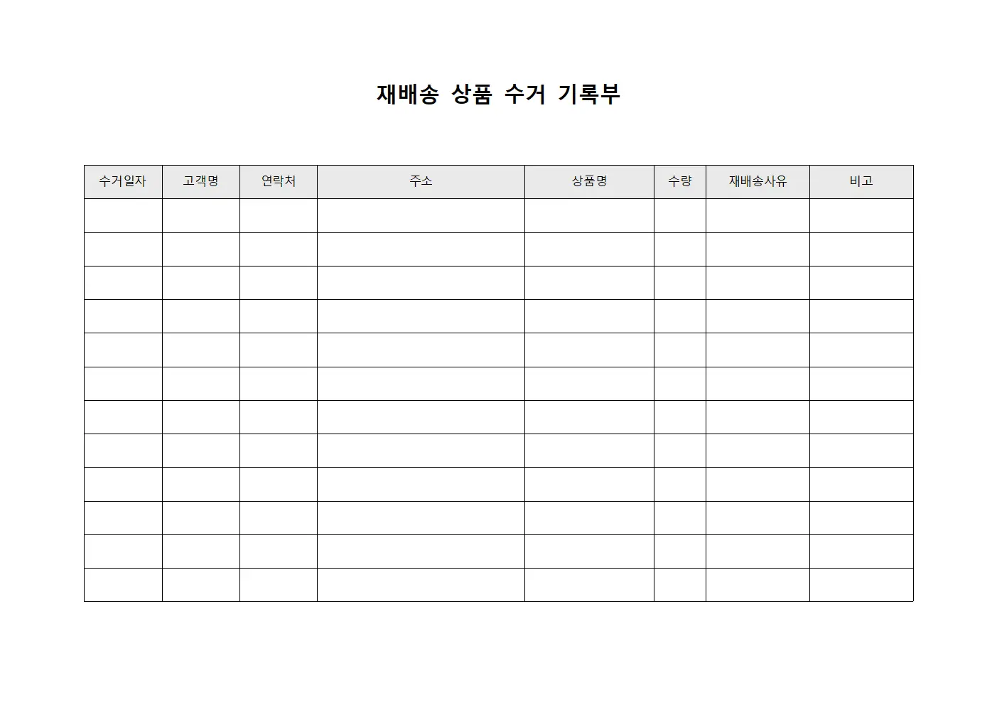 재배송 상품 수거 기록부
