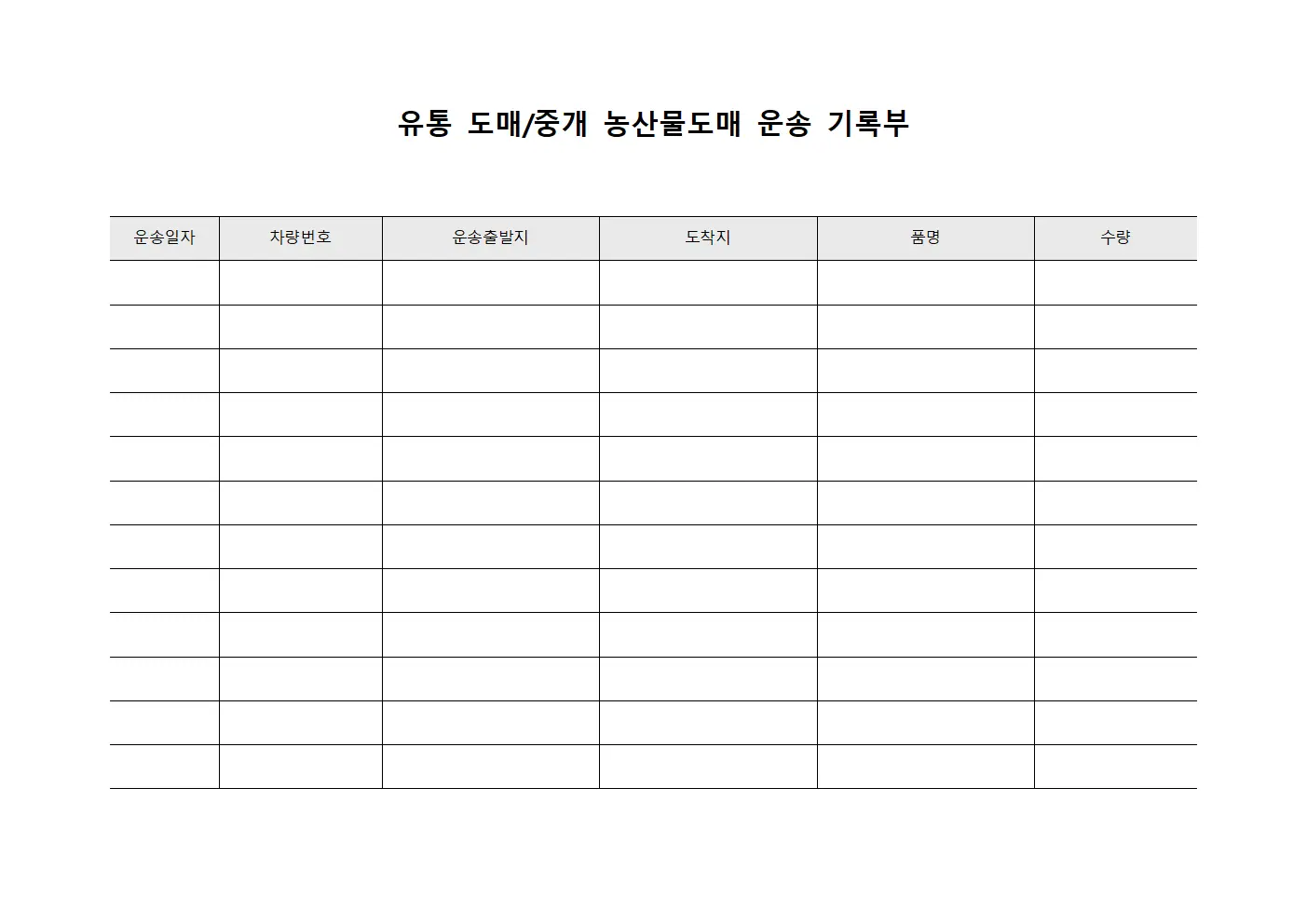 유통 도매/중개 농산물도매 운송 기록부