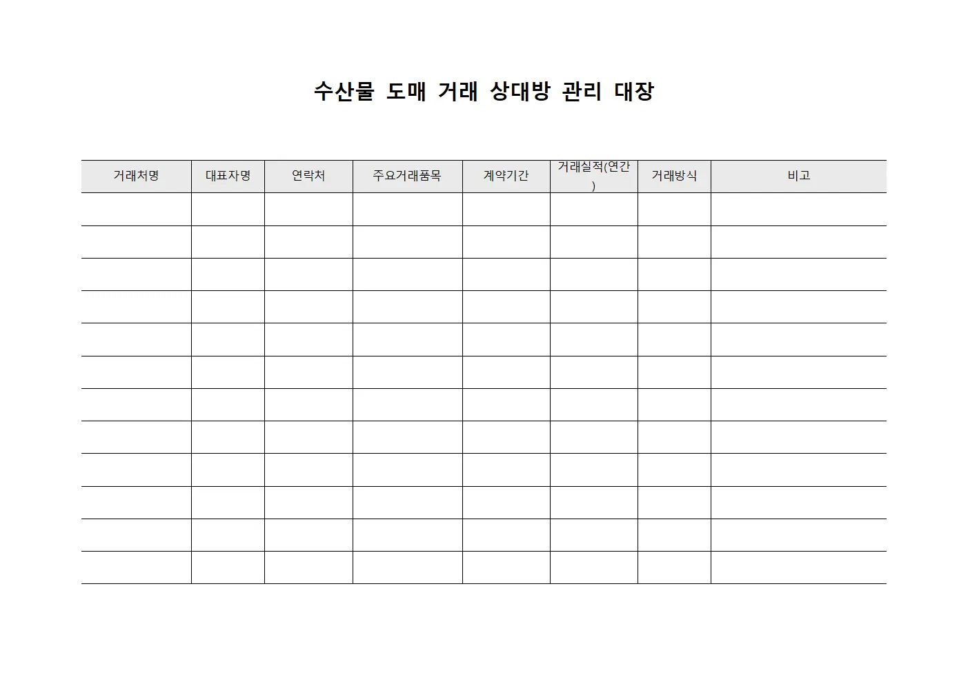 수산물 도매 거래 상대방 관리 대장 서식문서