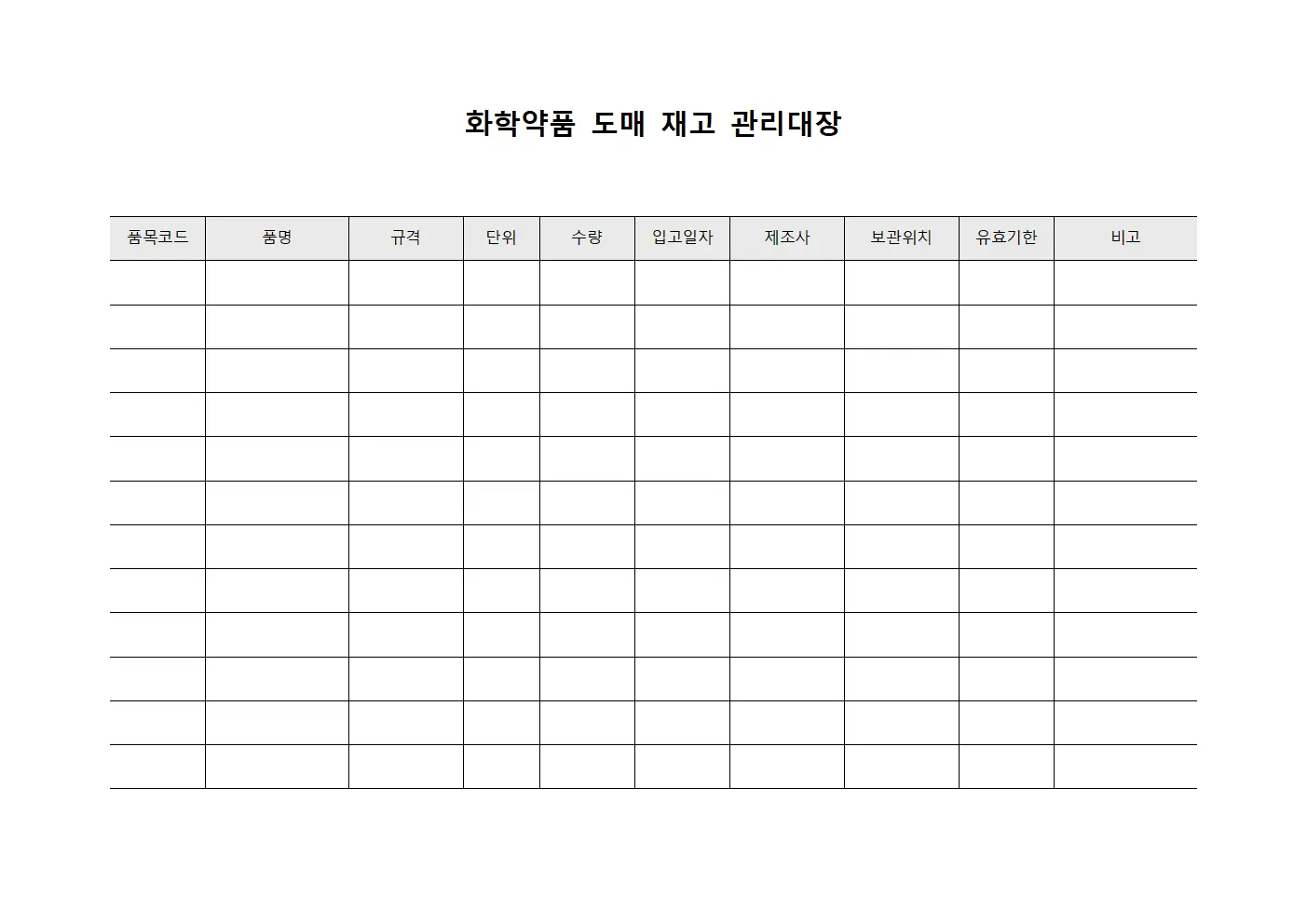 화학약품 도매 재고 관리대장