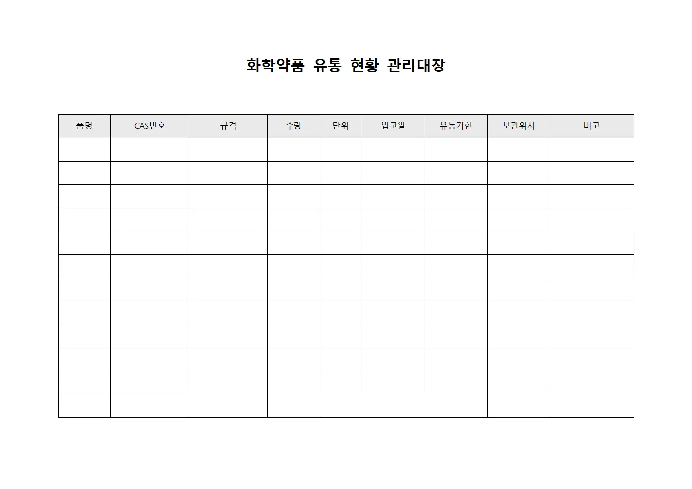 화학약품 유통 현황 관리대장 문서양식