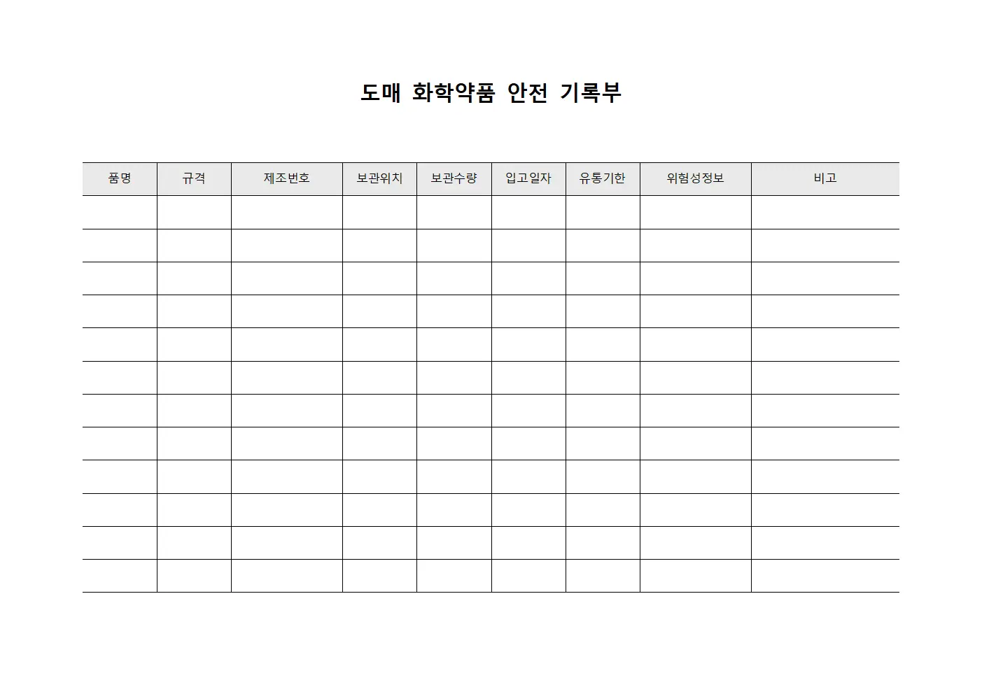도매 화학약품 안전 기록부