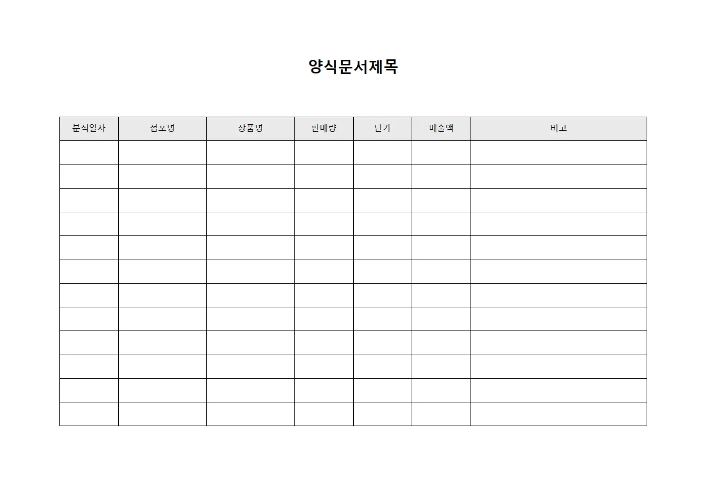 판매현황 분석서 템플릿 서식