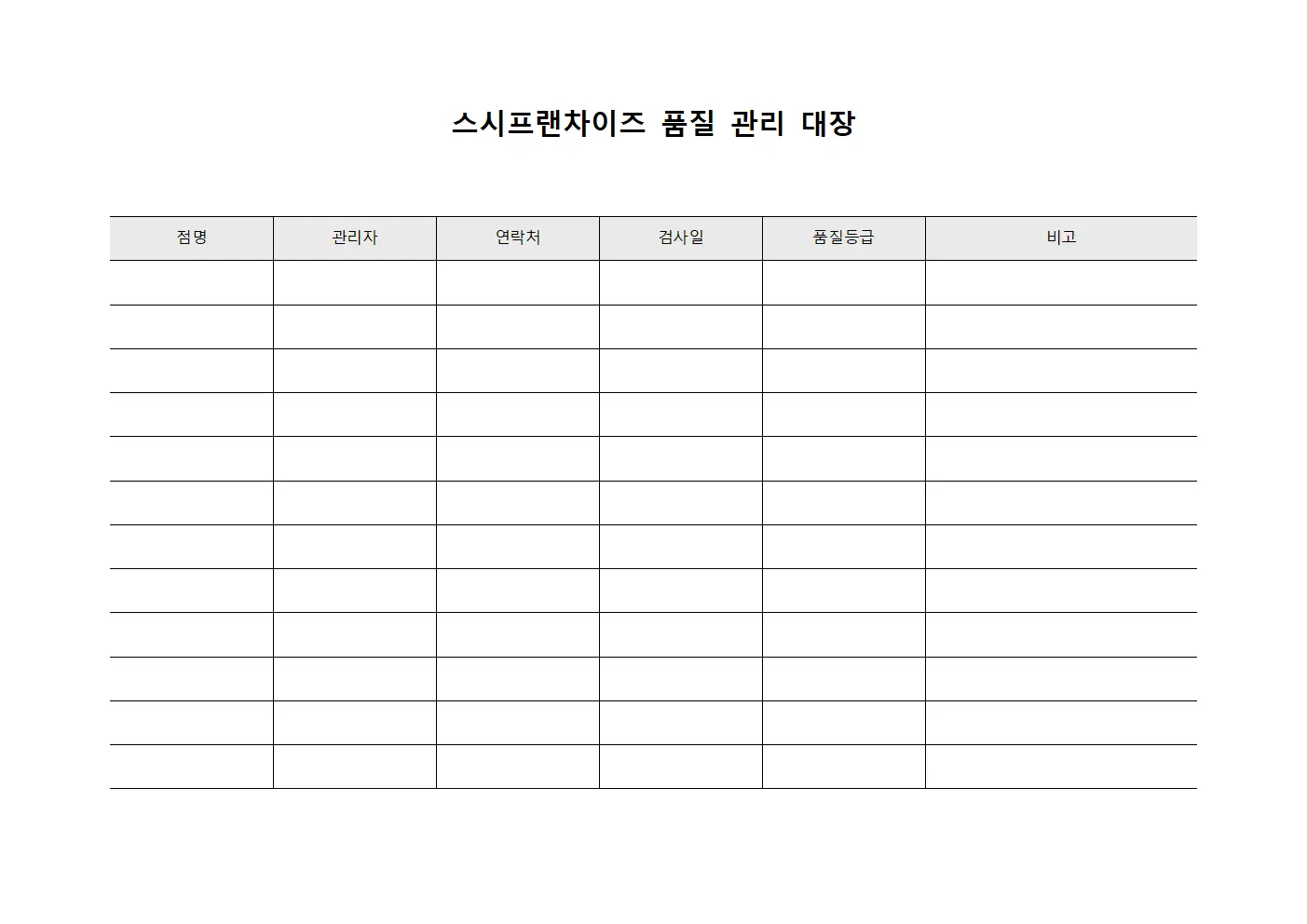 스시프랜차이즈 품질 관리 대장 양식파일