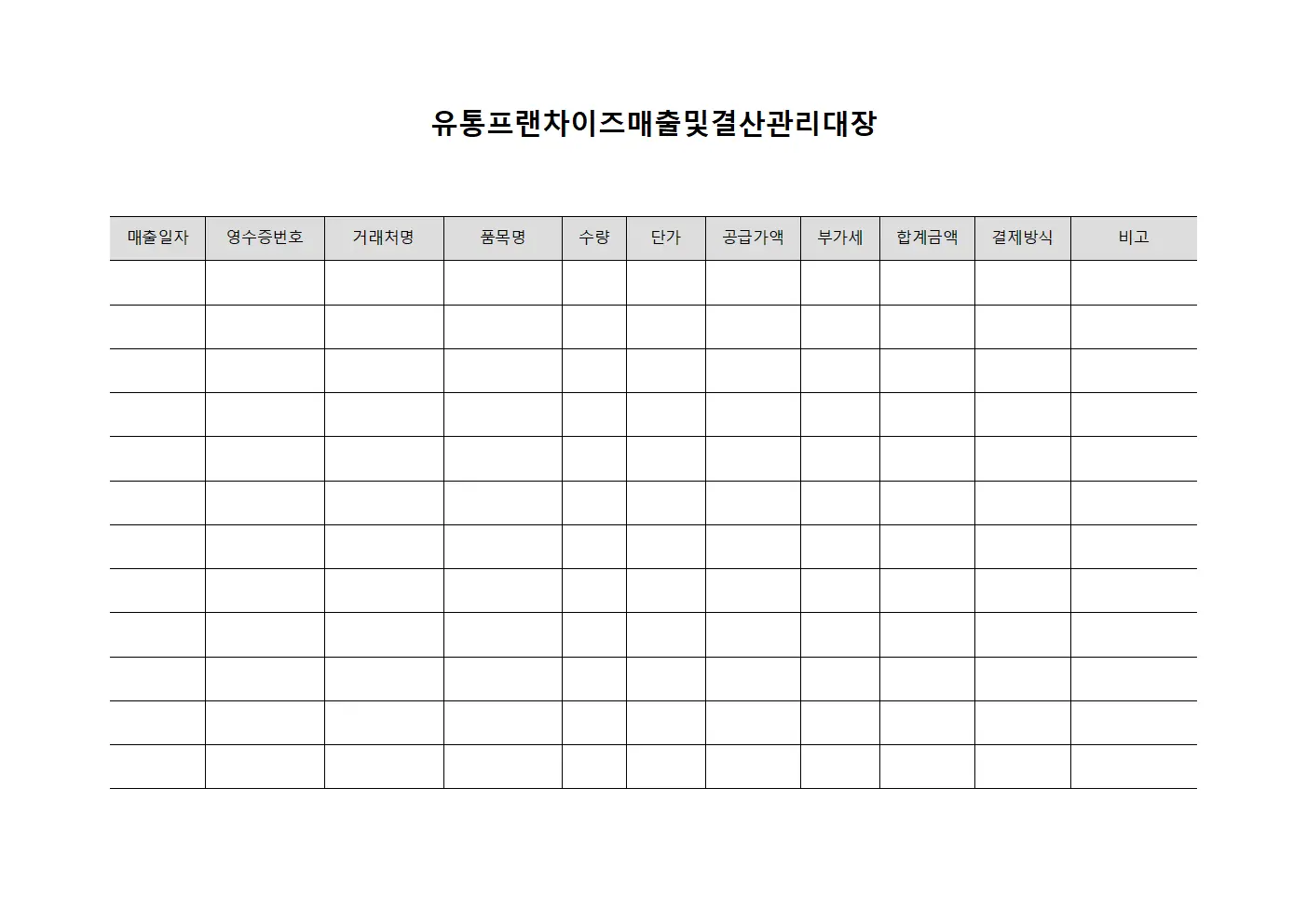 유통프랜차이즈매출및결산관리대장